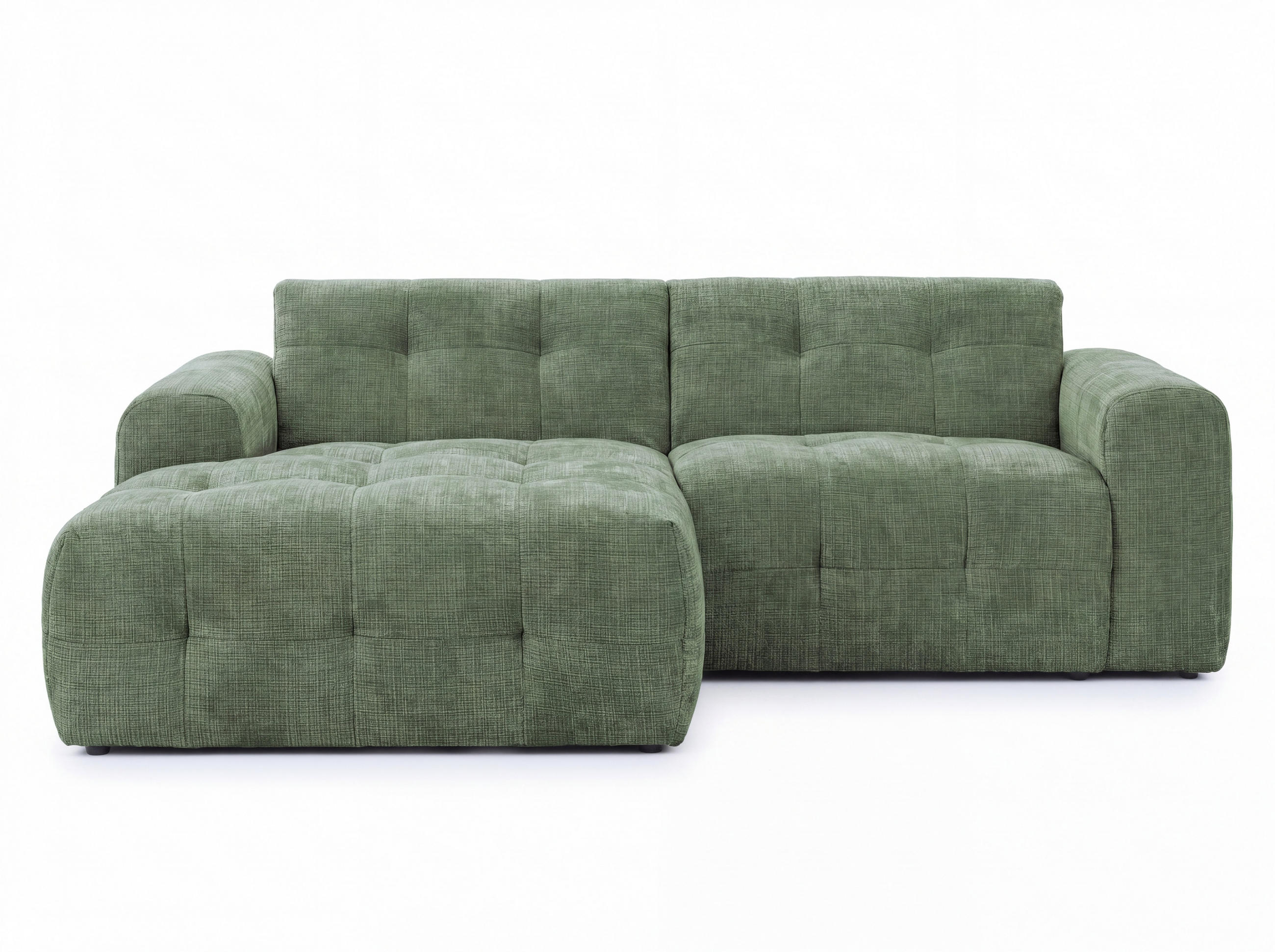 luma-home ROHOVÁ POHOVKA s otomanem vlevo, rafinovaným prošíváním, vlnovým pružením, 234 × 161 × 79 cm (Š×H×V), čalounění ze ženilky v zelené barvě /