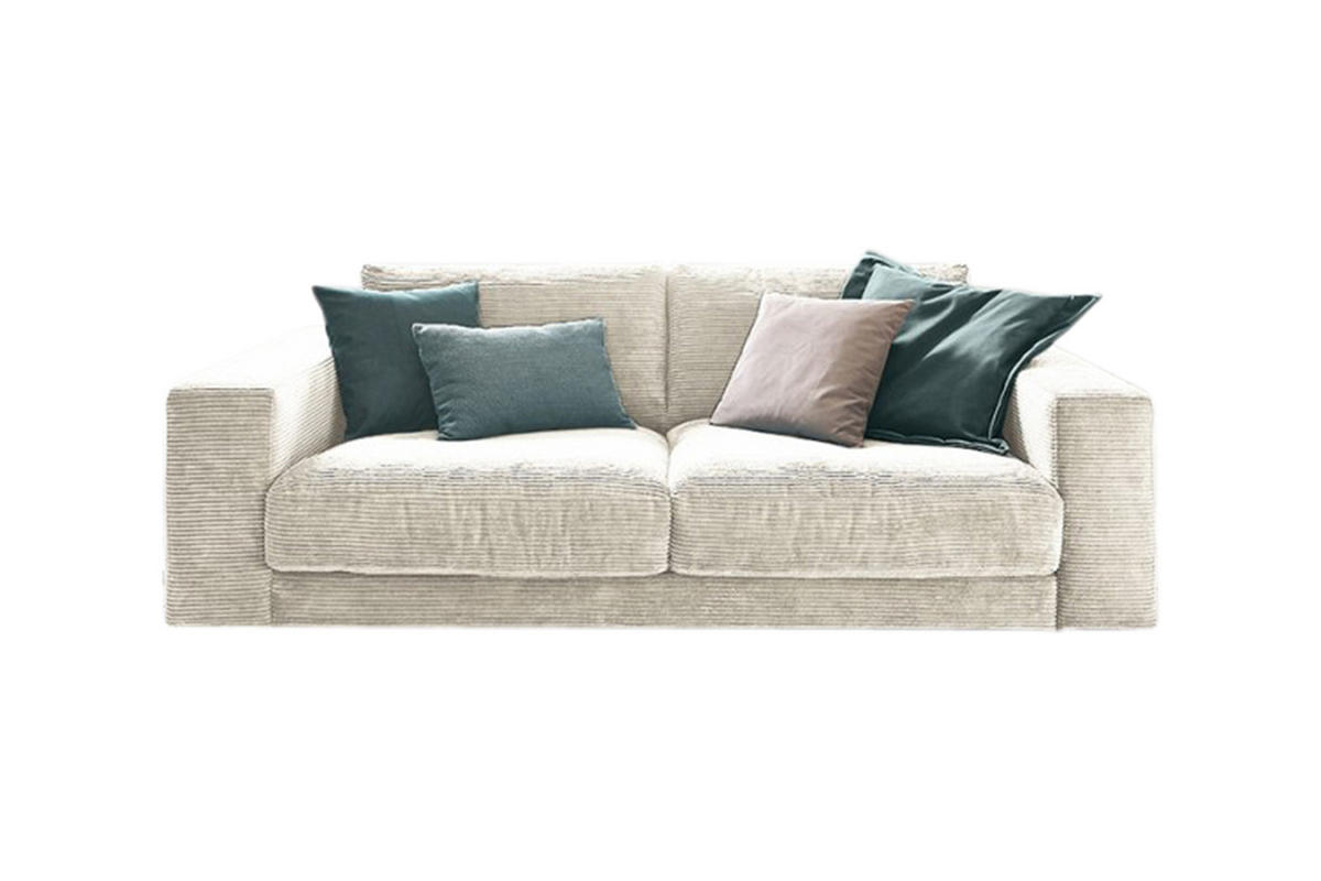 SOFA 2-SITZER MADELINE Cremeweiß Cord - Creme/Schwarz, Kunststoff/Textil (230/85/127cm) - KAWOLA
