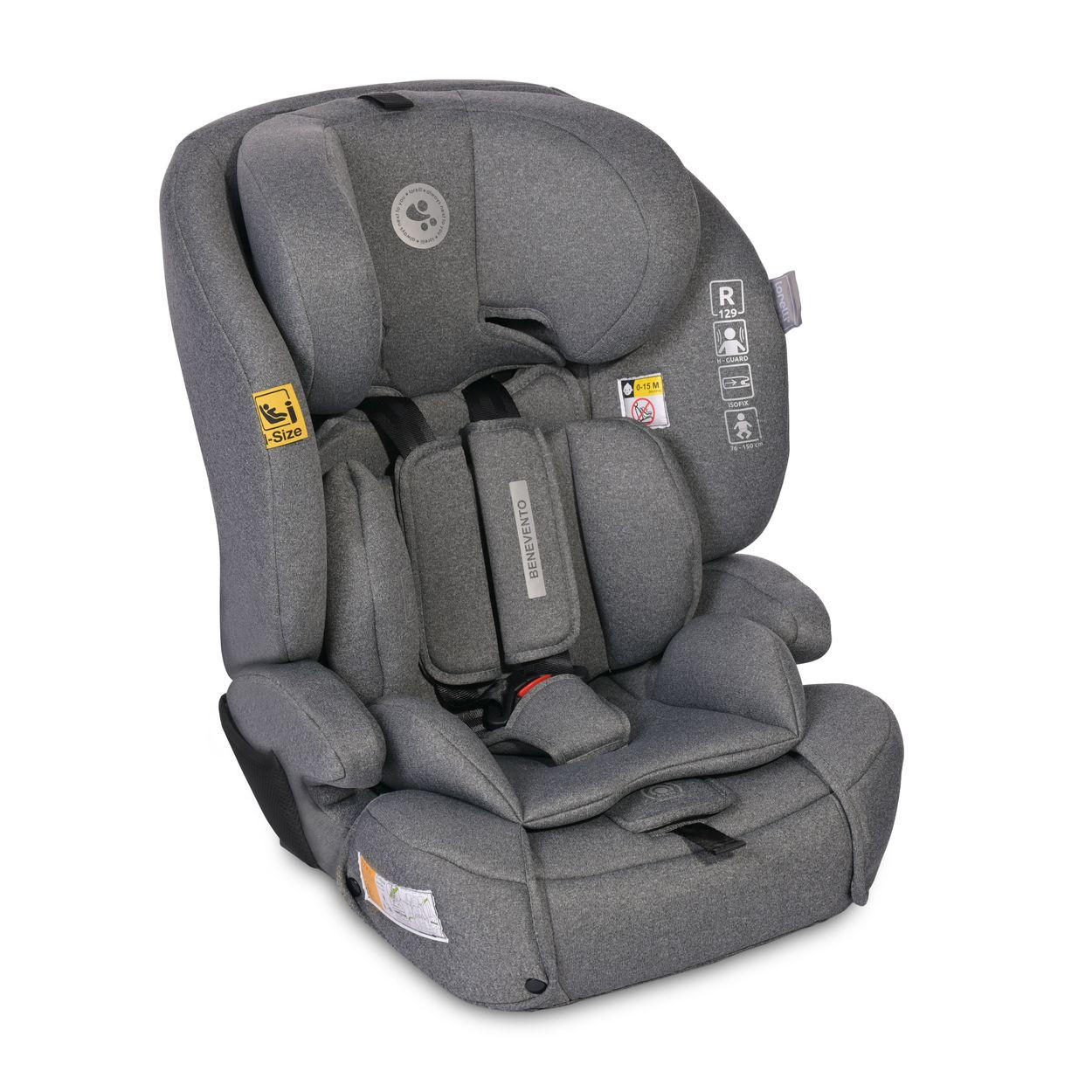 KINDERSITZ i-Size Benevento grau (76-150 cm) Isofix, Kopfstütze verstellbar - Grau, Kunststoff (46/57/58cm) - Lorelli