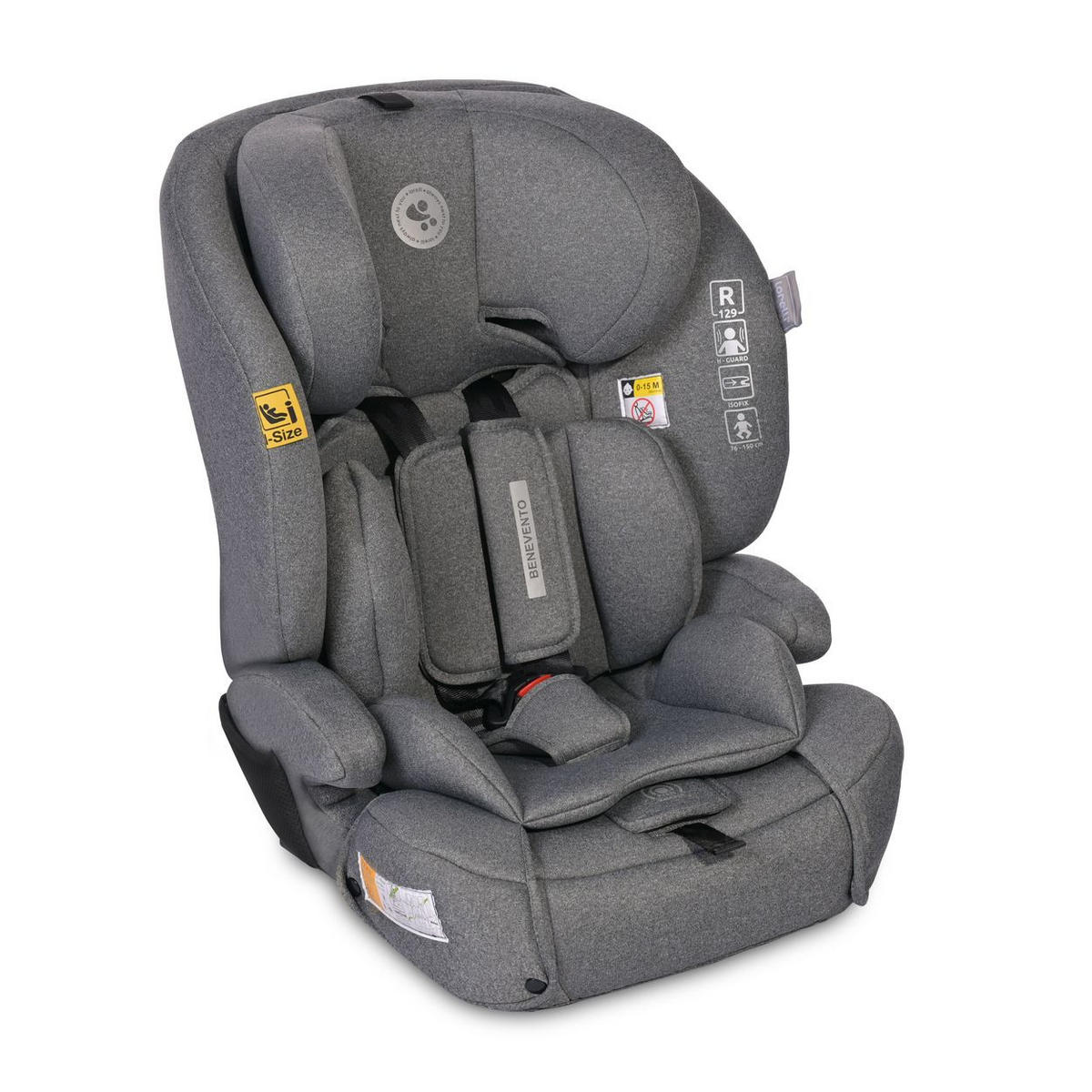 KINDERSITZ i-Size Benevento grau (76-150 cm) Isofix, Kopfstütze verstellbar - Grau, Kunststoff (46/57/58cm) - Lorelli