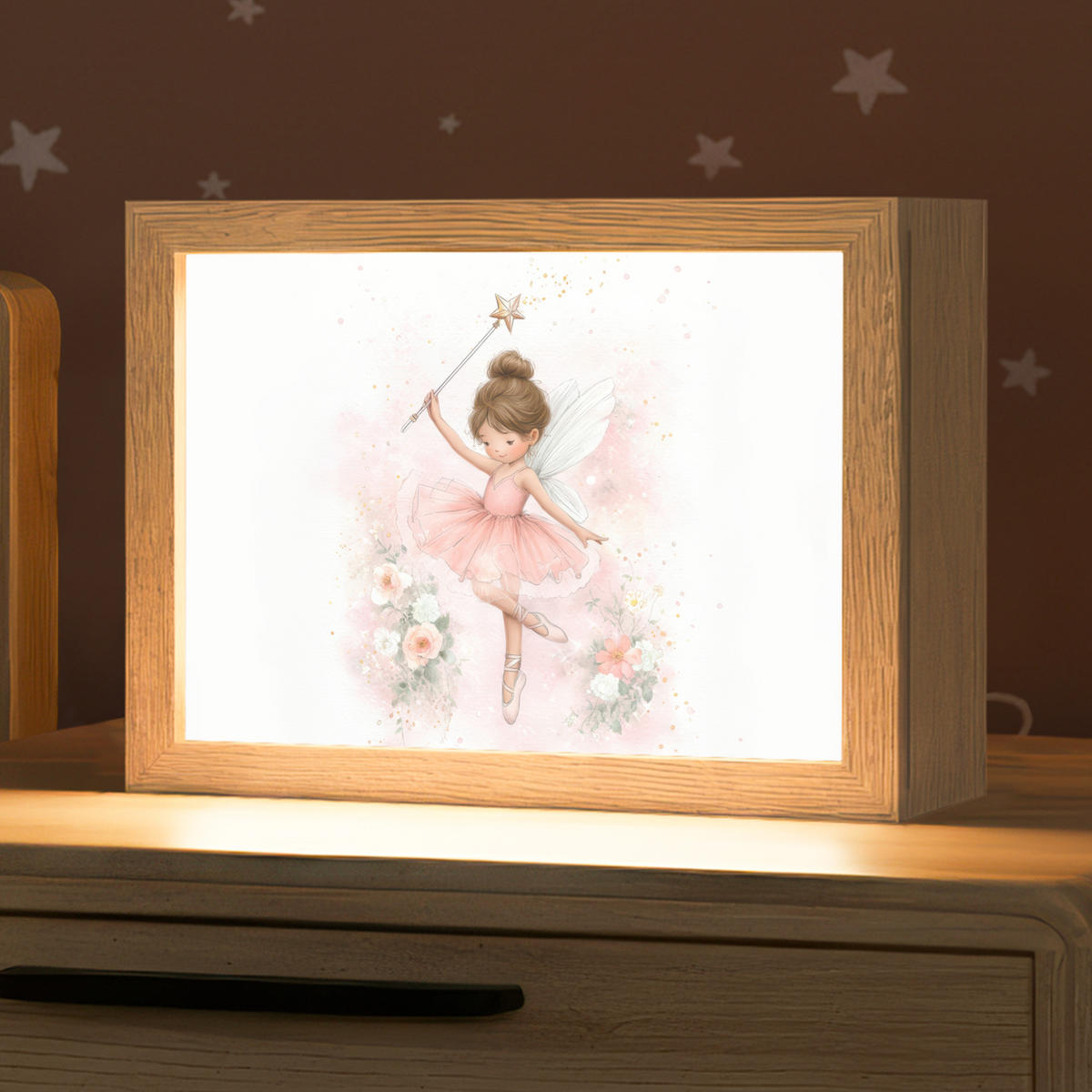 NACHTTISCHLAMPE Ballerina - Fee - Blumen - Rosa 20x15 cm - Rosa, Holzwerkstoff (8/20/15cm)