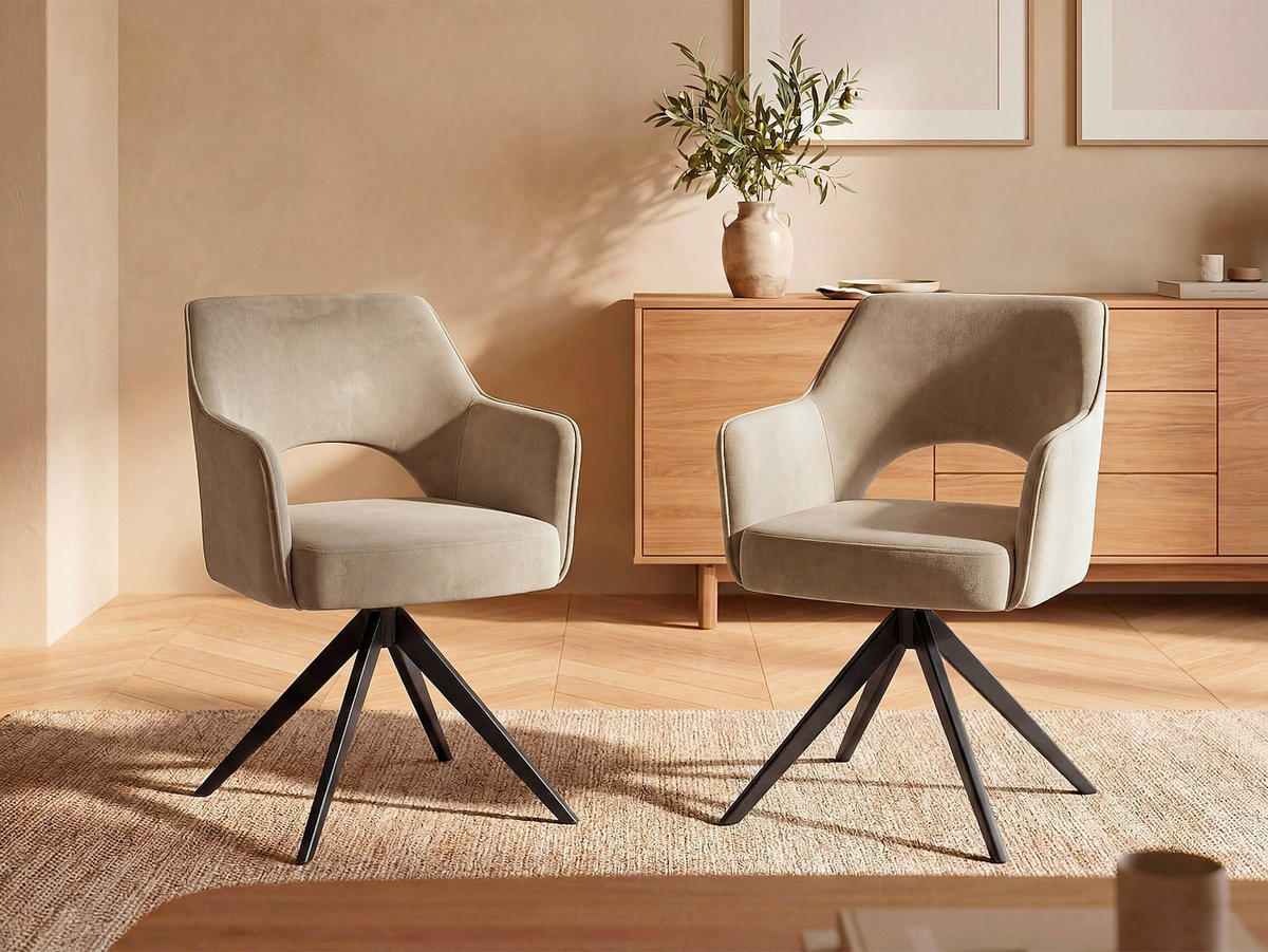 STUHL - 58 cm x 59 cm - Samt, Stoff - Beige - KONYA - Beige, Textil (58/84/59cm) - Vente-Unique