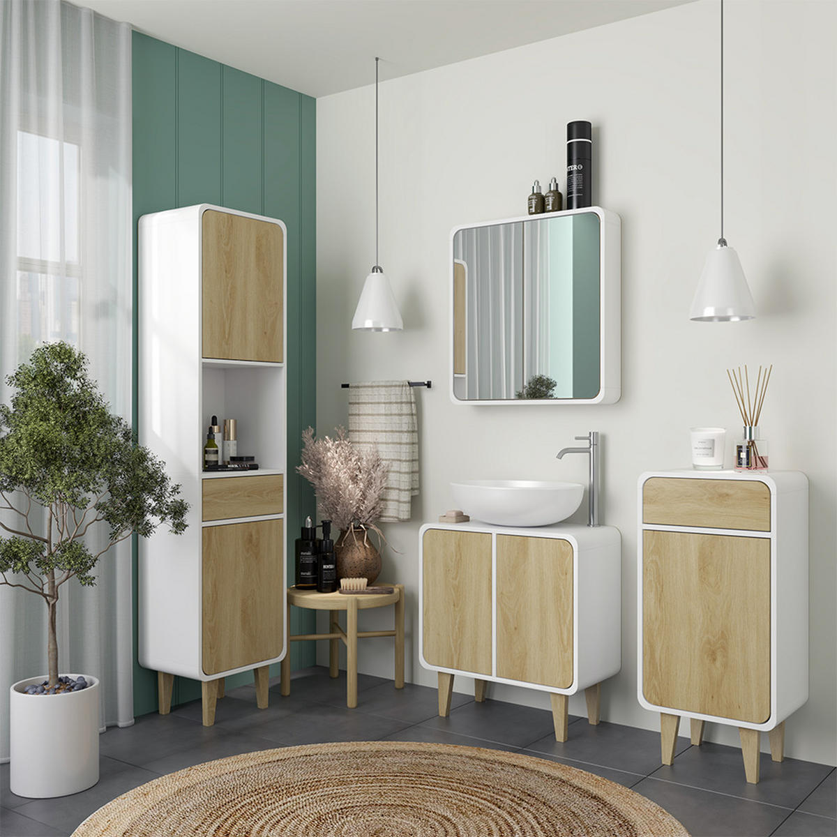 KOUPELNOVÝ NÁBYTEK Arla Bílá/dub - bílá/barva dubu, kompozitní dřevo (60/61/30cm) - Vicco