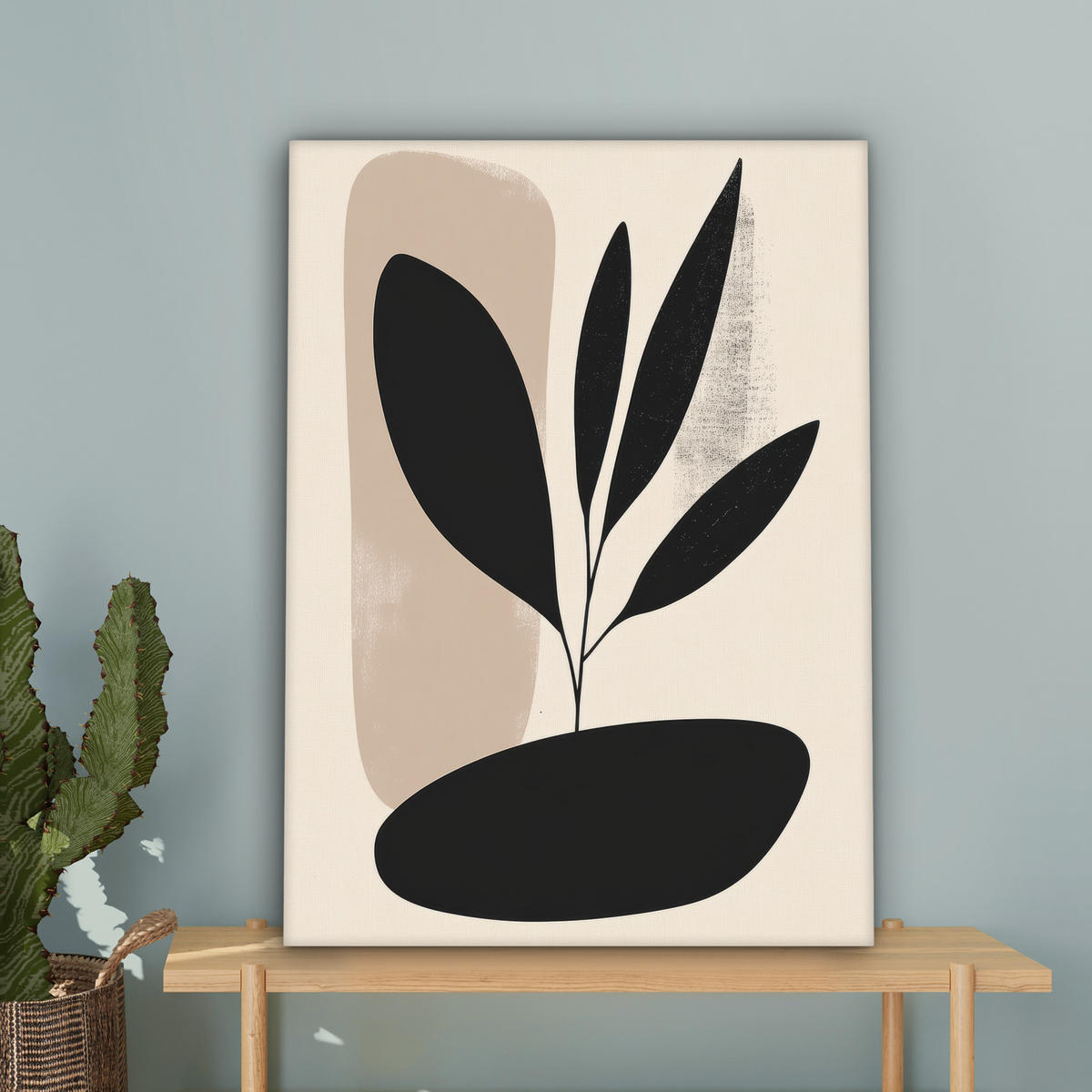 LEINWANDBILD Pflanze - Beige - Japanisch 60x80 cm - Schwarz, Textil (60/80cm) - MuchoWow