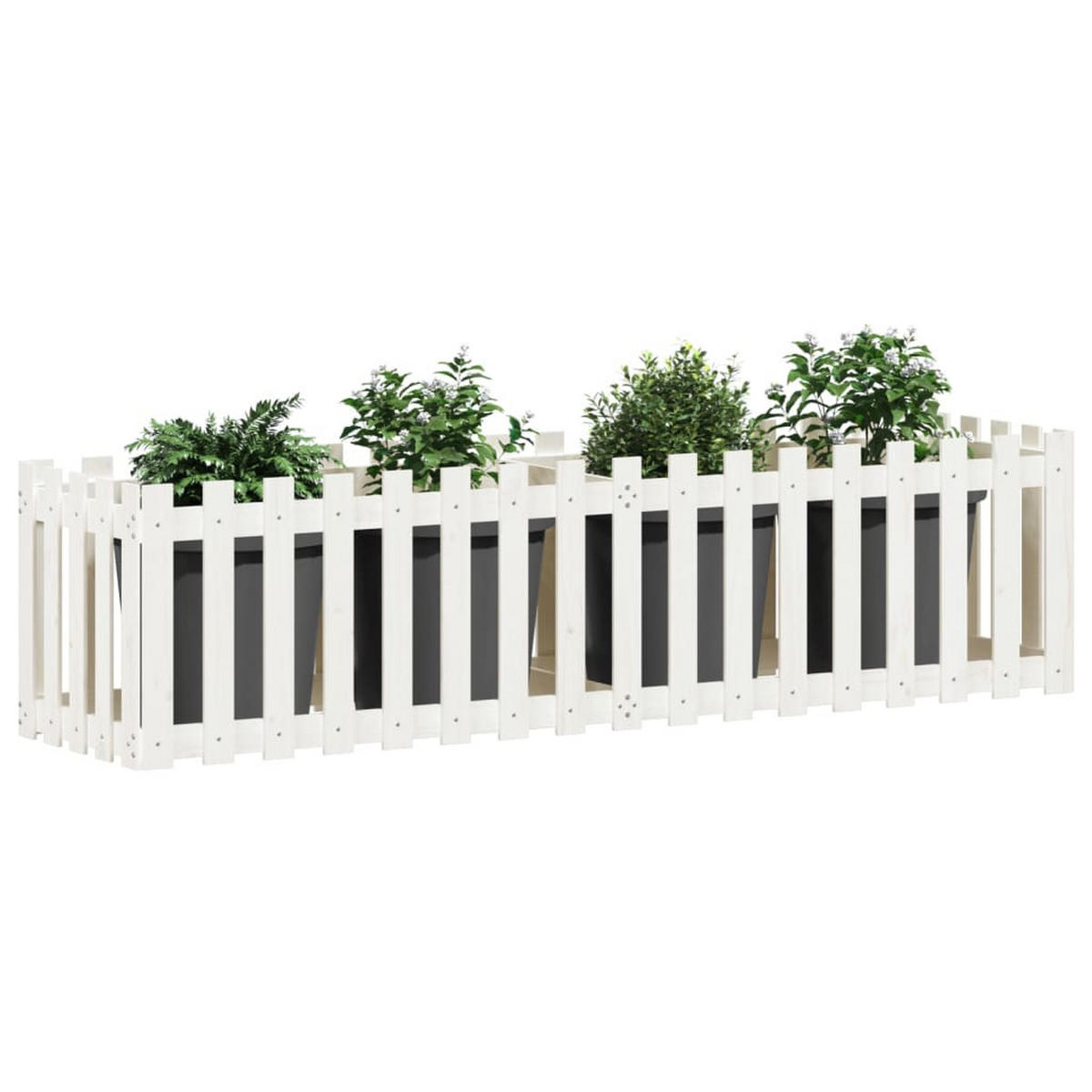 HOCHBEET Lattenzaun-Design Weiß 200x50x50 cm Massivholz Kiefer - Weiß, Holz (200/50/50cm) - furnicato
