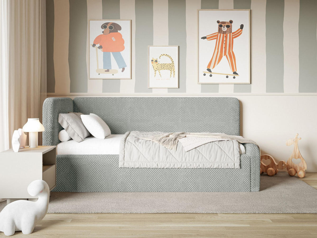 JUGENDBETT Fanko Plüsch Grau 90x200 cm - Schwarz/Grau, Kunststoff/Textil (90/200cm) - Selsey