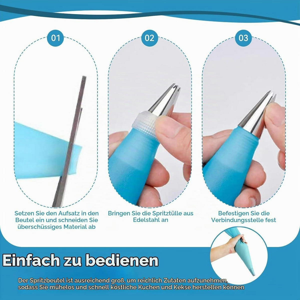 SPRITZBEUTEL 3-teiliges Set 30/35/40 cm Blau - Blau, Kunststoff (10/1/40cm)
