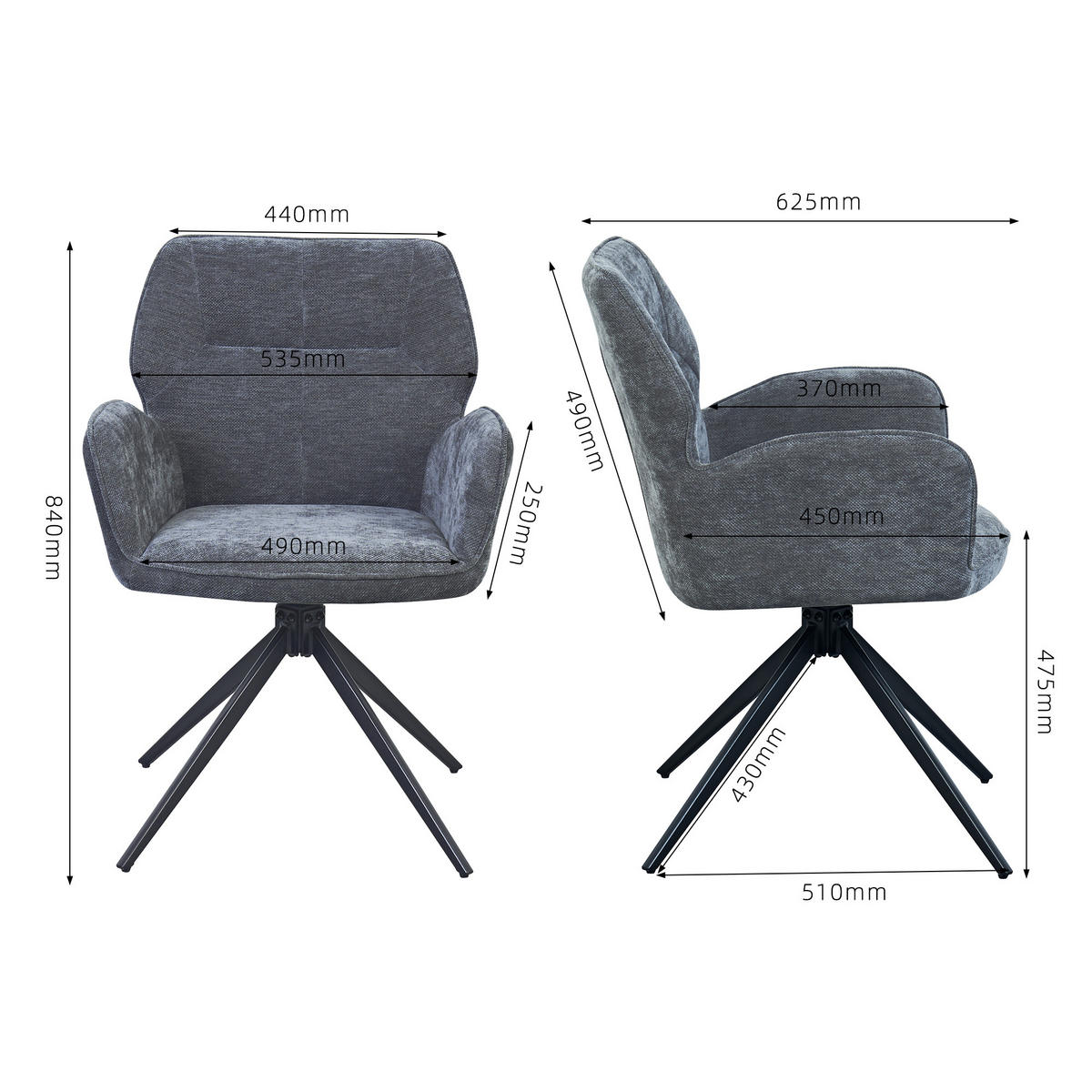 STUHL mit Samtbezug stabil Grau 45x53.5x84 cm Metall 2er-Set - Grau, Metall (45/84/53.5cm) - SONNENH