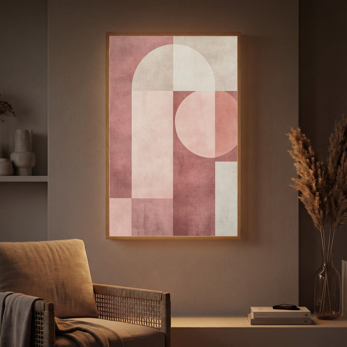 NÁSTĚNNÁ LAMPA S AKUMULÁTOREM Postavy - Abstraktní - Růžová 60x90 cm - starorůžová, kompozitní dřevo (60/90/8cm) - OnlyWow