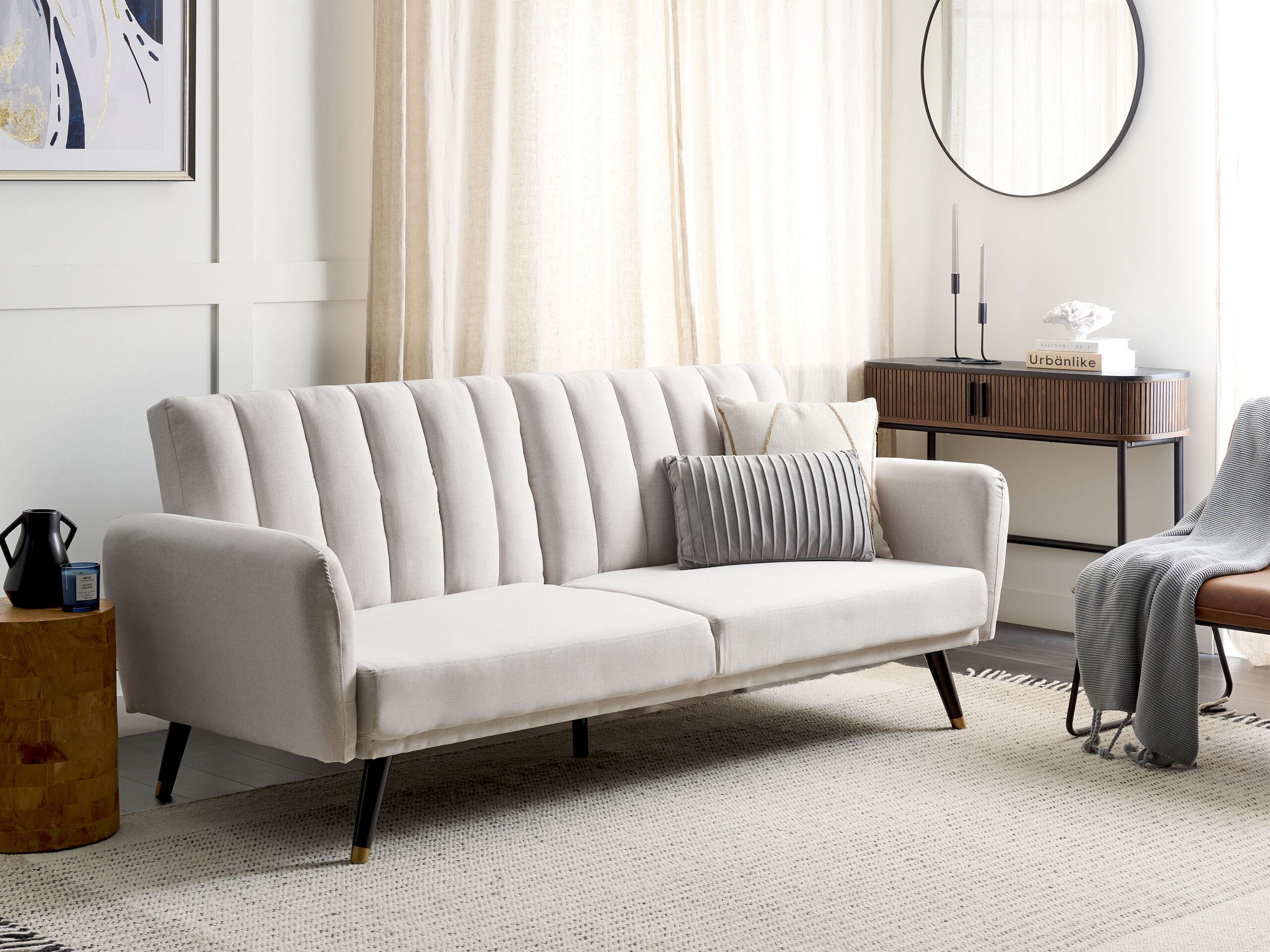 3-SITZER-SCHLAFSOFA Samtstoff beige Vimmerby - Beige, Textil (212/90/80cm) - Beliani
