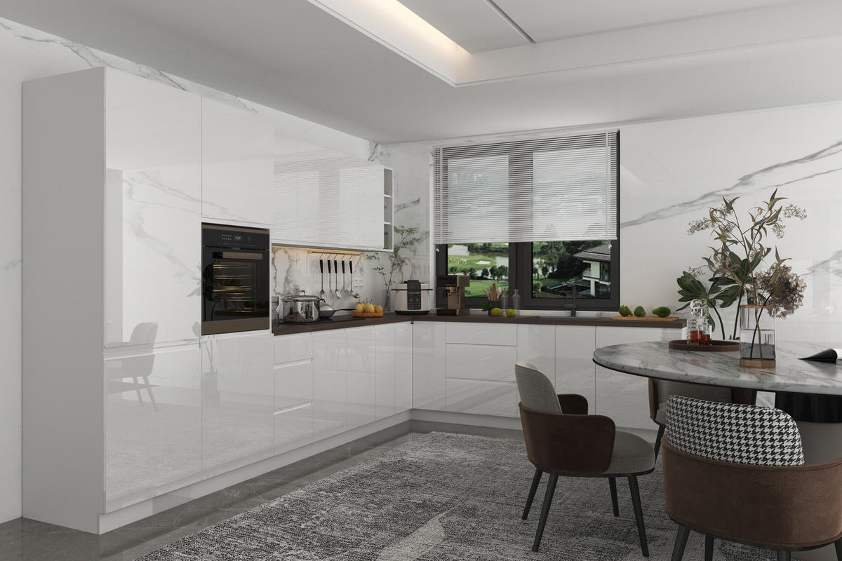 ECKKÜCHE 350 x 260 cm – Aspen KA4-M360 - in Weiß/Hochglanz - Weiß, Holz (610/212/58cm)