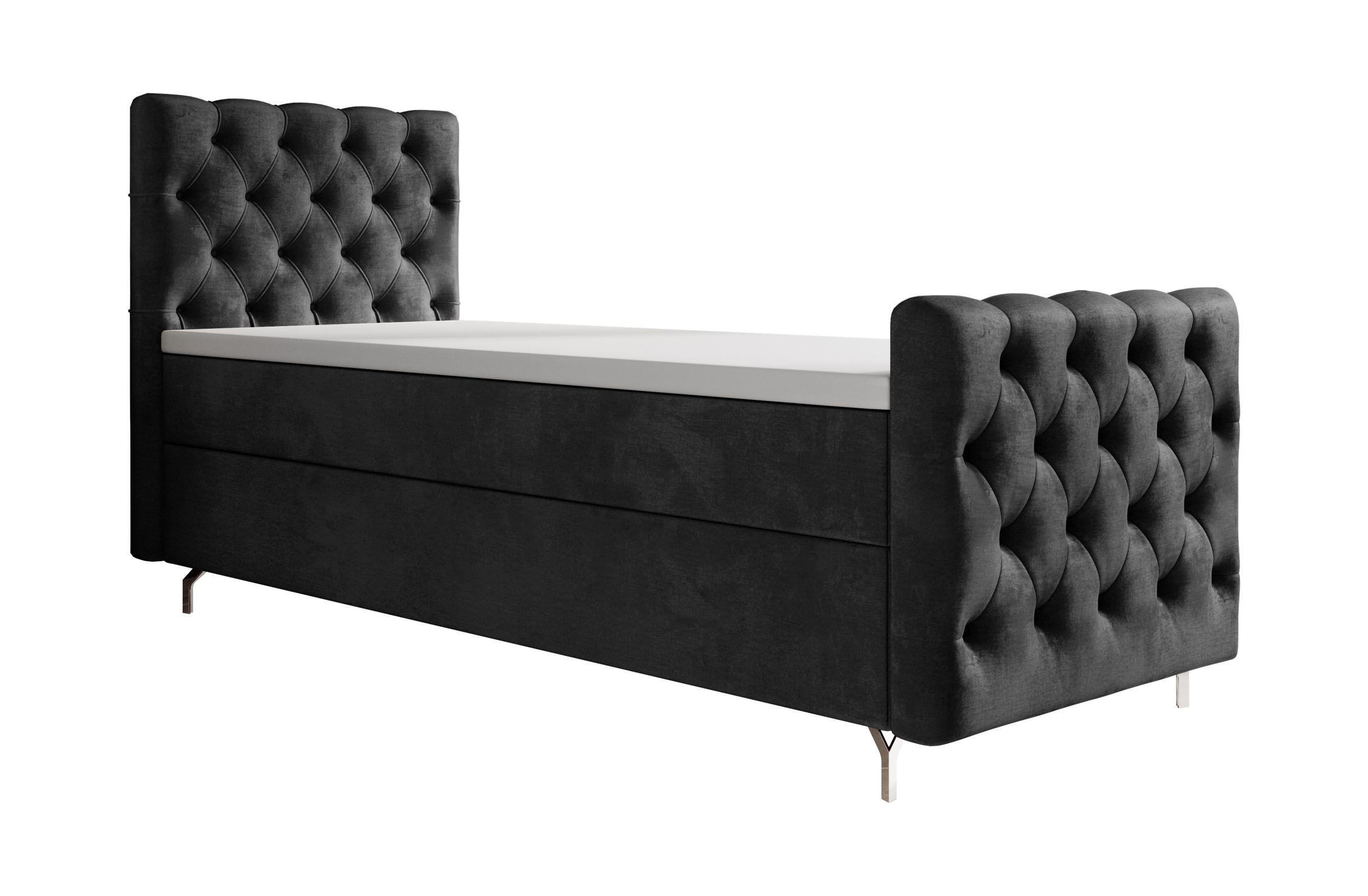 BOXBETT CHESTER PLUS P mit Matratze H3, Bonell und Topper 100x200 Monolith 97 - Dunkelgrau, Textil (100/200cm) - Bedante