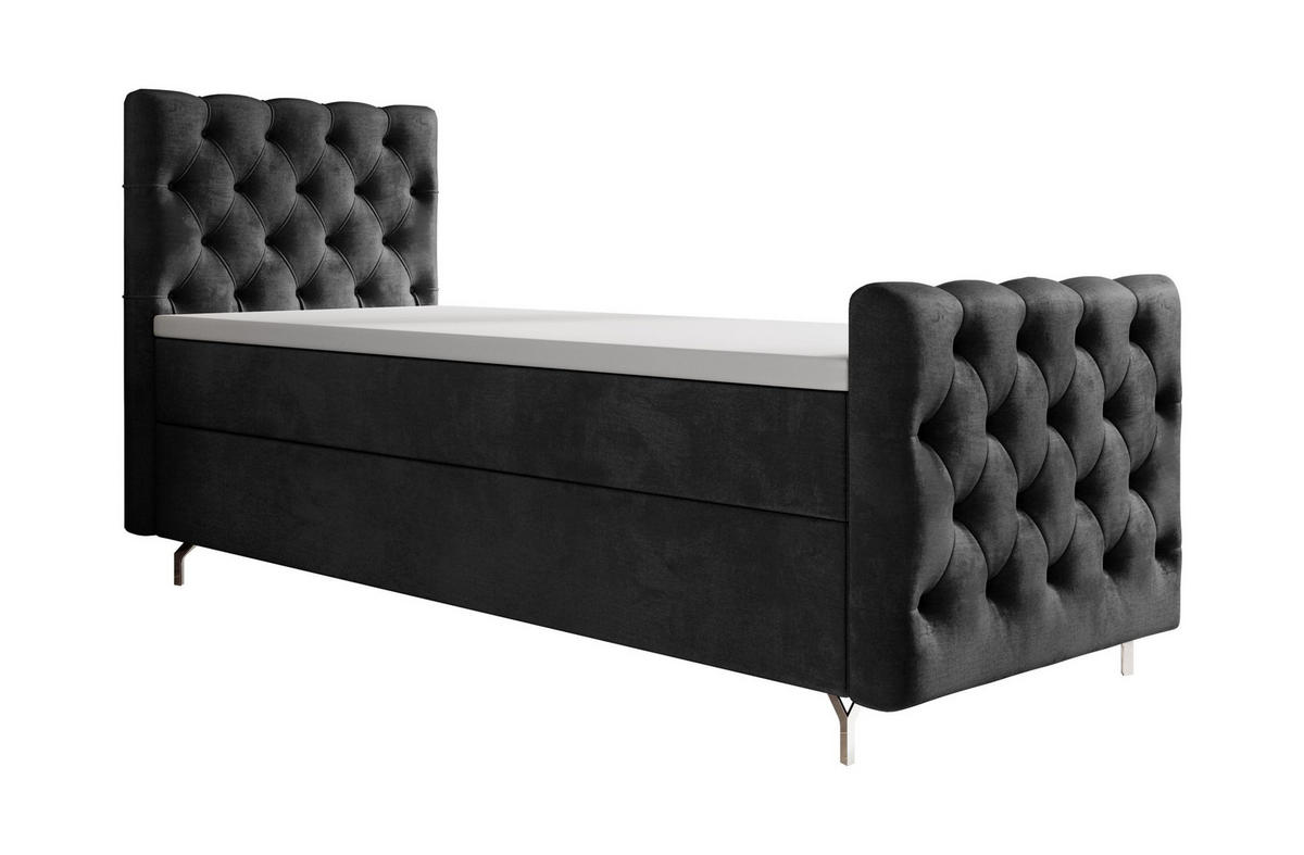 BOXBETT CHESTER PLUS P mit Matratze H3, Bonell und Topper 100x200 Monolith 97 - Dunkelgrau, Textil (100/200cm) - Bedante