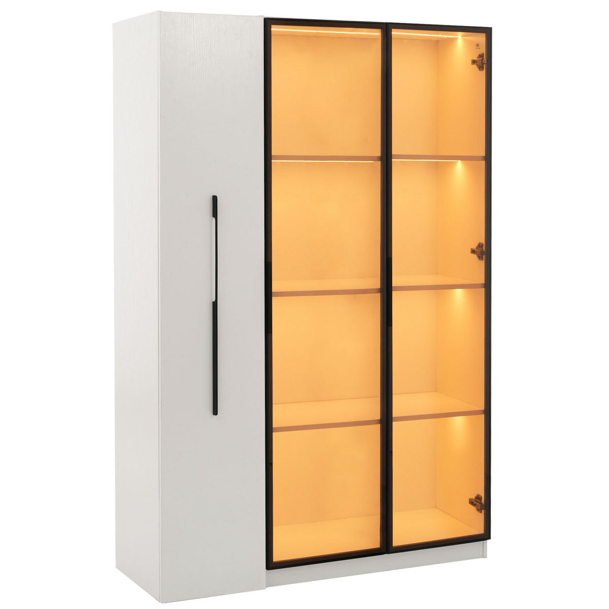VITRINE aus MDF 110,5x35x160 cm Weiß mit LED-Beleuchtung, Seitenauszug und bernsteinfarbenem Glas - Weiß, Holzwerkstoff (110.5/160/35cm) - IVMEU
