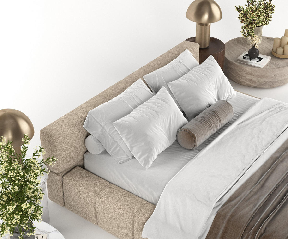 POLSTERBETT Milos mit Stauraum 200/200 cm Hellbeige im Bubble Stoff - Sandfarben/Schwarz, Holz/Holzwerkstoff (200/200cm) - AltaBeds