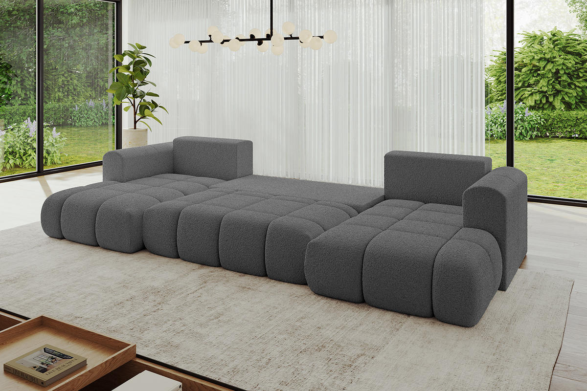 WOHNLANDSCHAFT Ottomane Links CLOUD-U-v1 414x180x40 Grau Bouclé - Grau, Holzwerkstoff/Kunststoff (414/90/180cm) - ALTDECOR