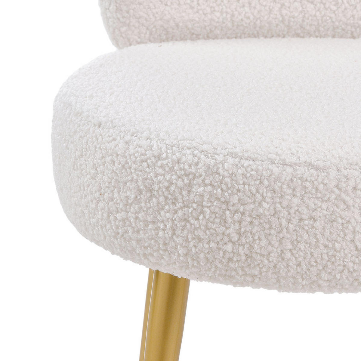 SCHMINKTISCHHOCKER 45/47/60 cm Rückenlehne Metallbeine Teddystoff Cremefarbe - Goldfarben/Creme, Textil/Metall (45/60/47cm) - Livingandhome