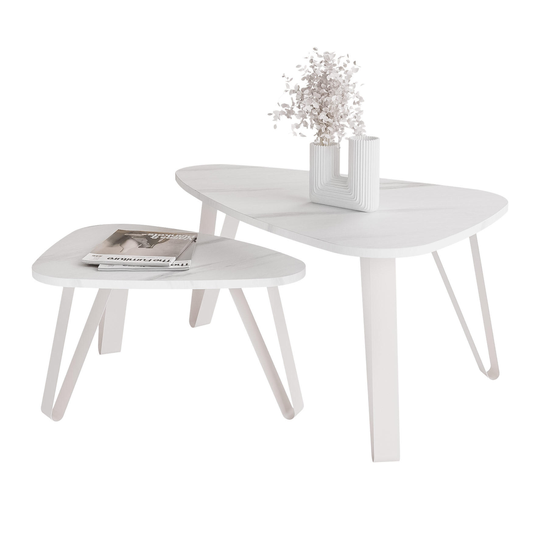 SATZTISCH NOA Stahlgestell, Freiform, Kaschmir / Bianco Marmor - Kaschmir/Weiß, Holzwerkstoff (94/60/42cm) - Idohome