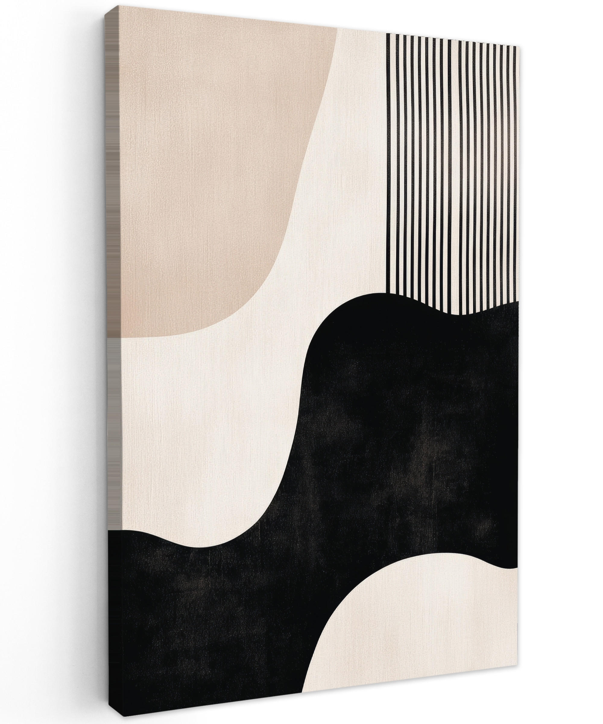 LEINWANDBILD Abstrakt - Japandi - Beige - Modern 20x30 cm - Schwarz, Textil (20/30cm) - MuchoWow