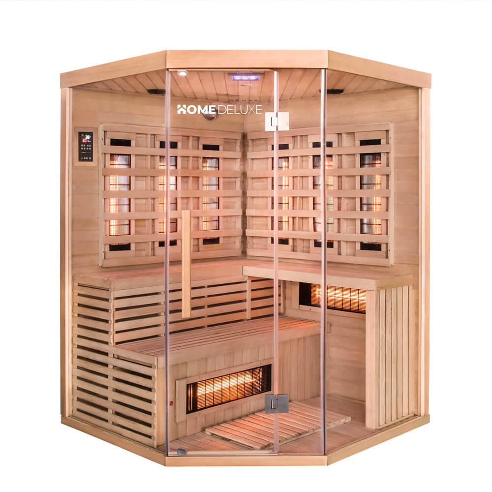 INFRAROTKABINE mit Vollspektrumstrahler SAHARA XXL - 150 x 150 cm für 4 Personen - Braun, Holz (150/200/150cm) - Home Deluxe