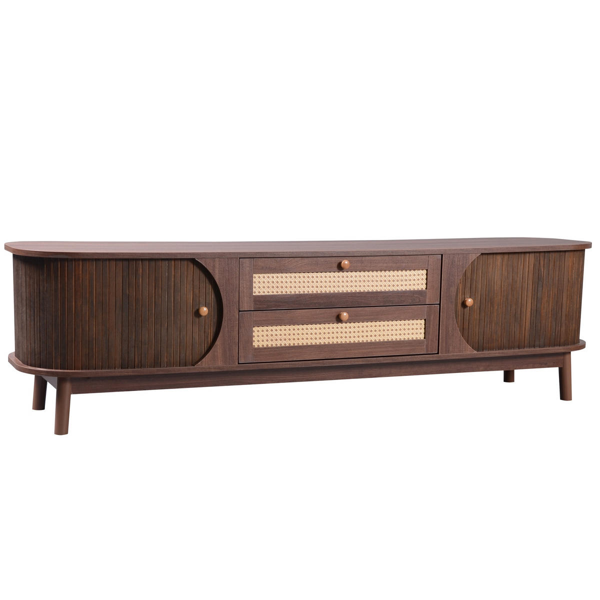 TV-SCHRANK aus MDF 170x39,5x46 cm Natur mit Türen, Schubladen und Rattanfronten - Naturfarben, Holzwerkstoff (170/46/39.5cm) - Modfu
