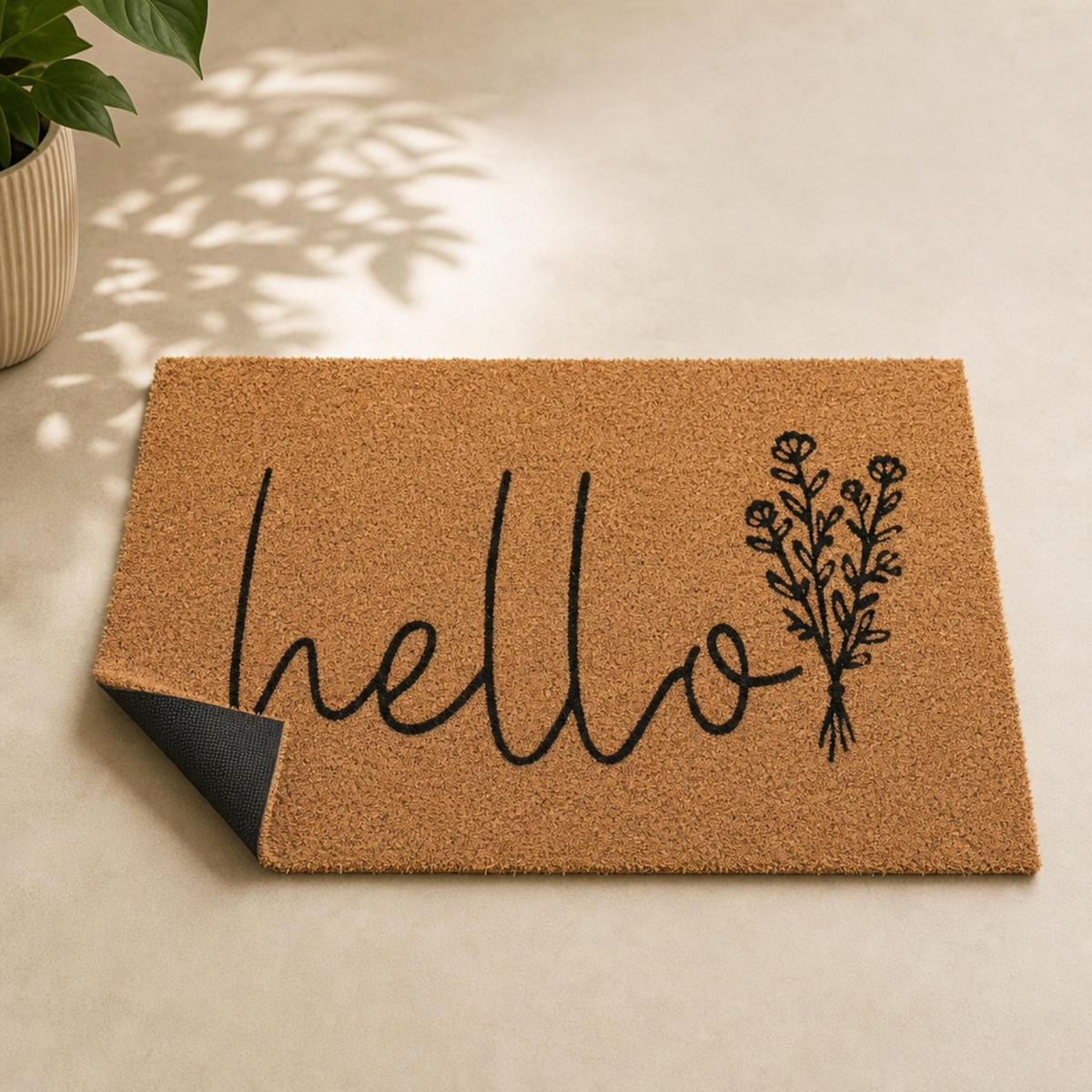 ROHOŽKA Přírodní Černá nápis Hello 60x40 cm - různobarevná, textil/plast (60/40cm) - Relaxdays