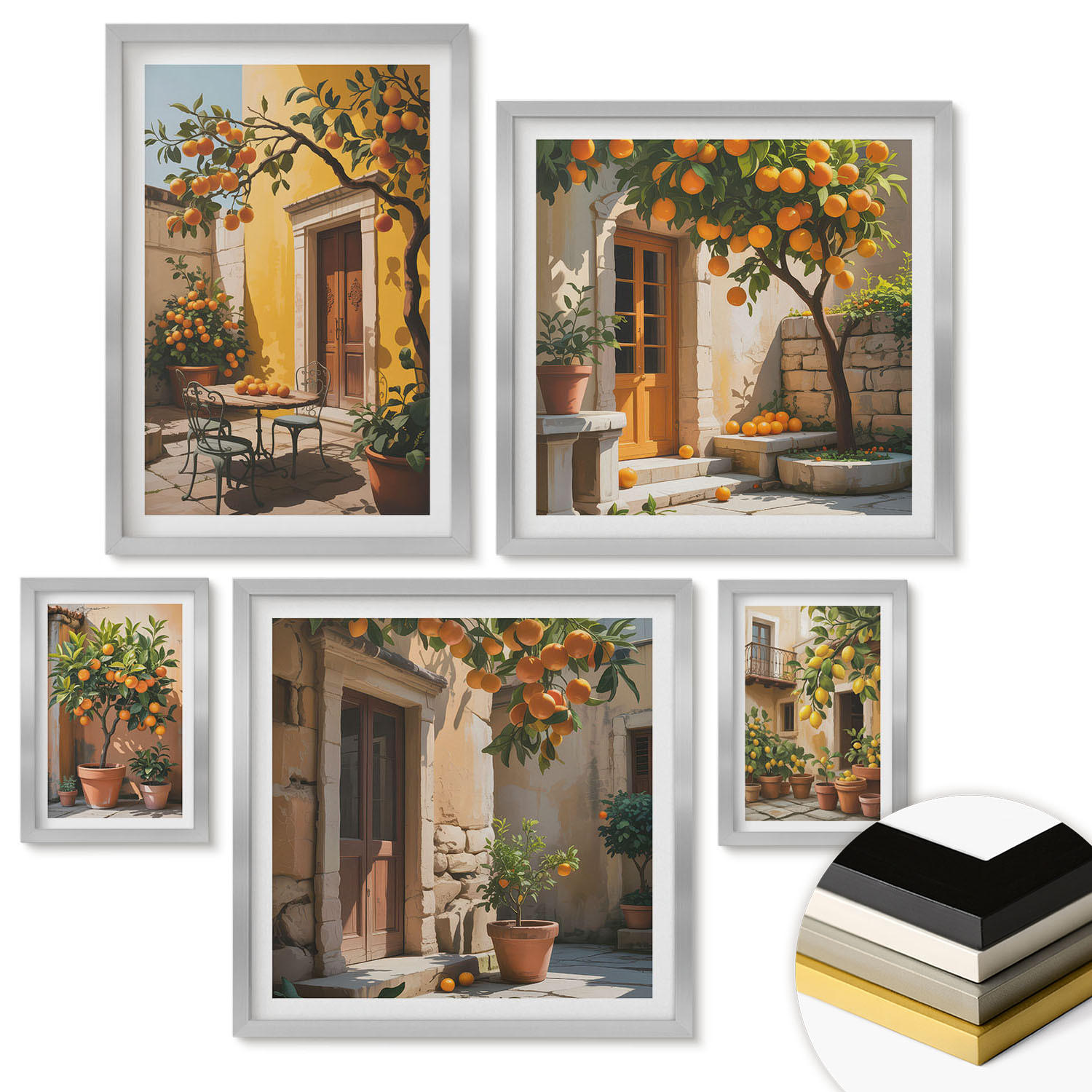 WANDBILDER 5er Set - 50x50 cm & 20x30 cm & 40x60 cm Silberner Rahmen - Waldnebelporträt einer Frau - Silberfarben, Kunststoff (40/60cm) - ArtPrintCave