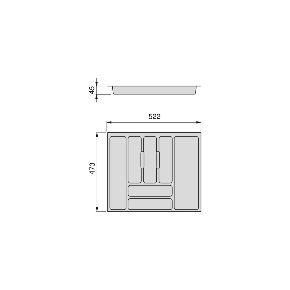 BESTECKEINSATZ Optima Vertex/Concept, Tiefe 500mm, Plattenstärkenstärke 16mm, Modul 600mm, Kunststoff, Anthrazitgrau - Anthrazit, Kunststoff (57.5/5/52cm) - EMUCA