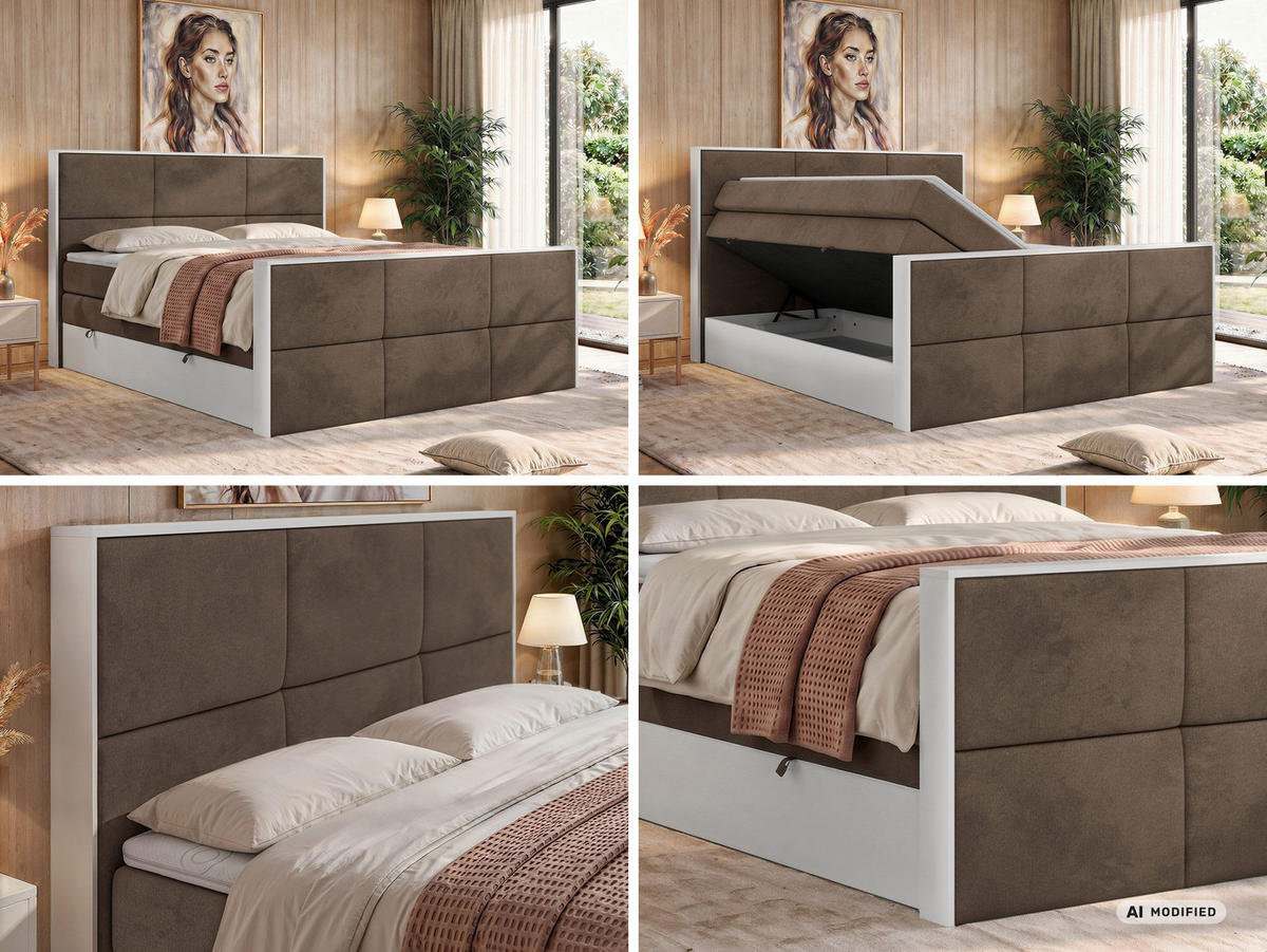 POSTEL BOXSPRING DELVIT KING DUO 140/200 - Hnědá Samet - Topper Visco - H4 - černá/hnědá, textil/plast (140/200cm) - MKS