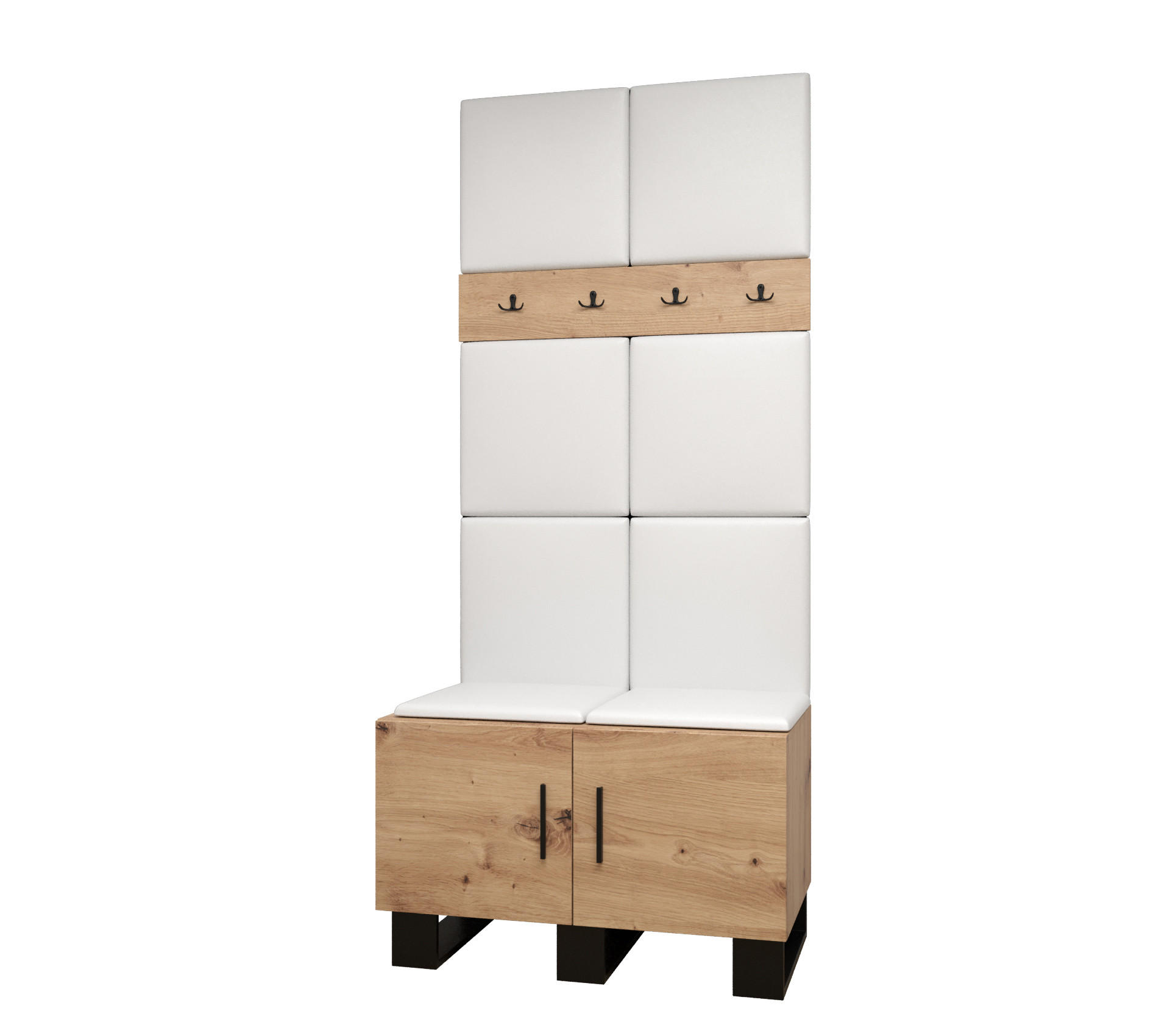 Abiks Möbel Garderoben-Set Eiche Artisan, Weiß 84x196x45.6 cm