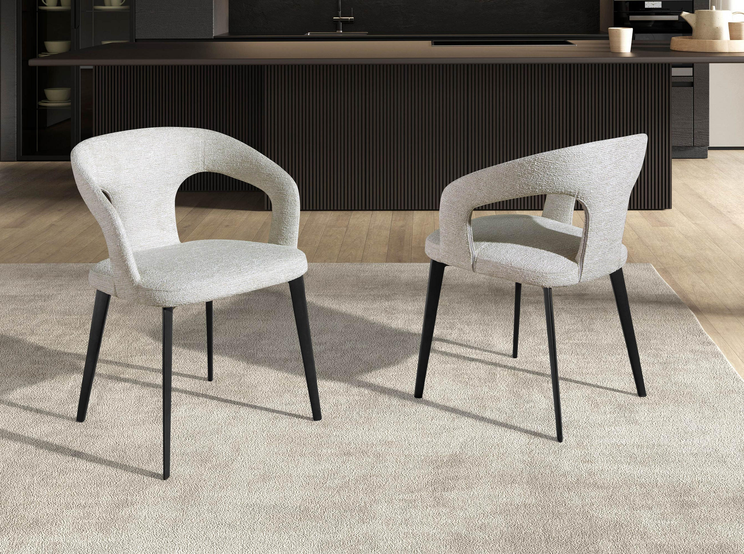 Thumbnail - Angel Cerda Stuhl, Weiß, Textil, Echtholz, Uni, 1-Sitzer, Freiform, 55x77x58 cm, Esszimmer, Stühle, Esszimmerstühle, Arm...