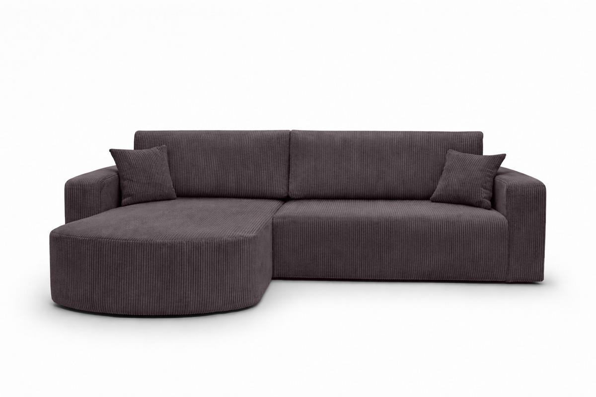 ECKSOFA Mit Schlaffunktion, Cordstoff Poso, Dunkelgrau, Links, ROUND ONE XL - Dunkelgrau, Holz (271/175cm) - Kaiser Möbel