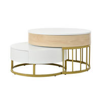 COUCHTISCH-SET in Weiß und Naturfarben mit Schublade für Wohnzimmer, B70/T70/H41,5 cm - Weiß, Holzwerkstoff (70/70/56.5cm) - STILVORA