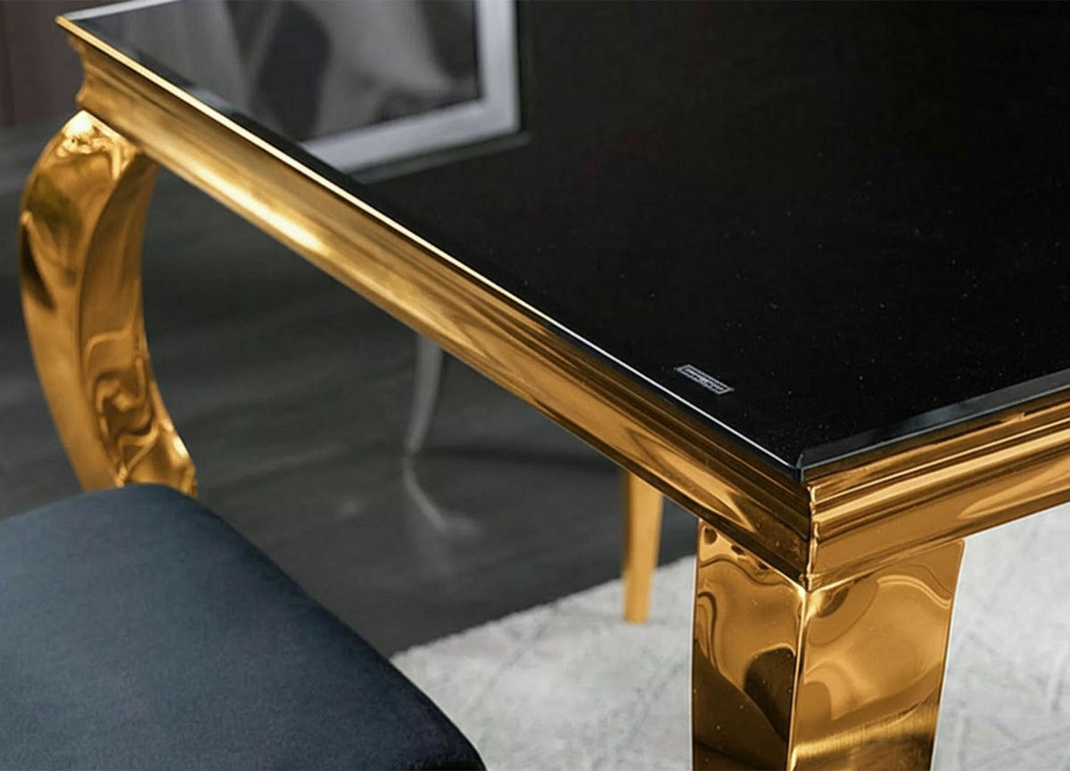 ESSTISCH Prince Schwarzglas / Gold 150 / 90 / 75cm - Goldfarben/Schwarz, Glas/Holz (90/150/75cm) - Feldmann-Wohnen