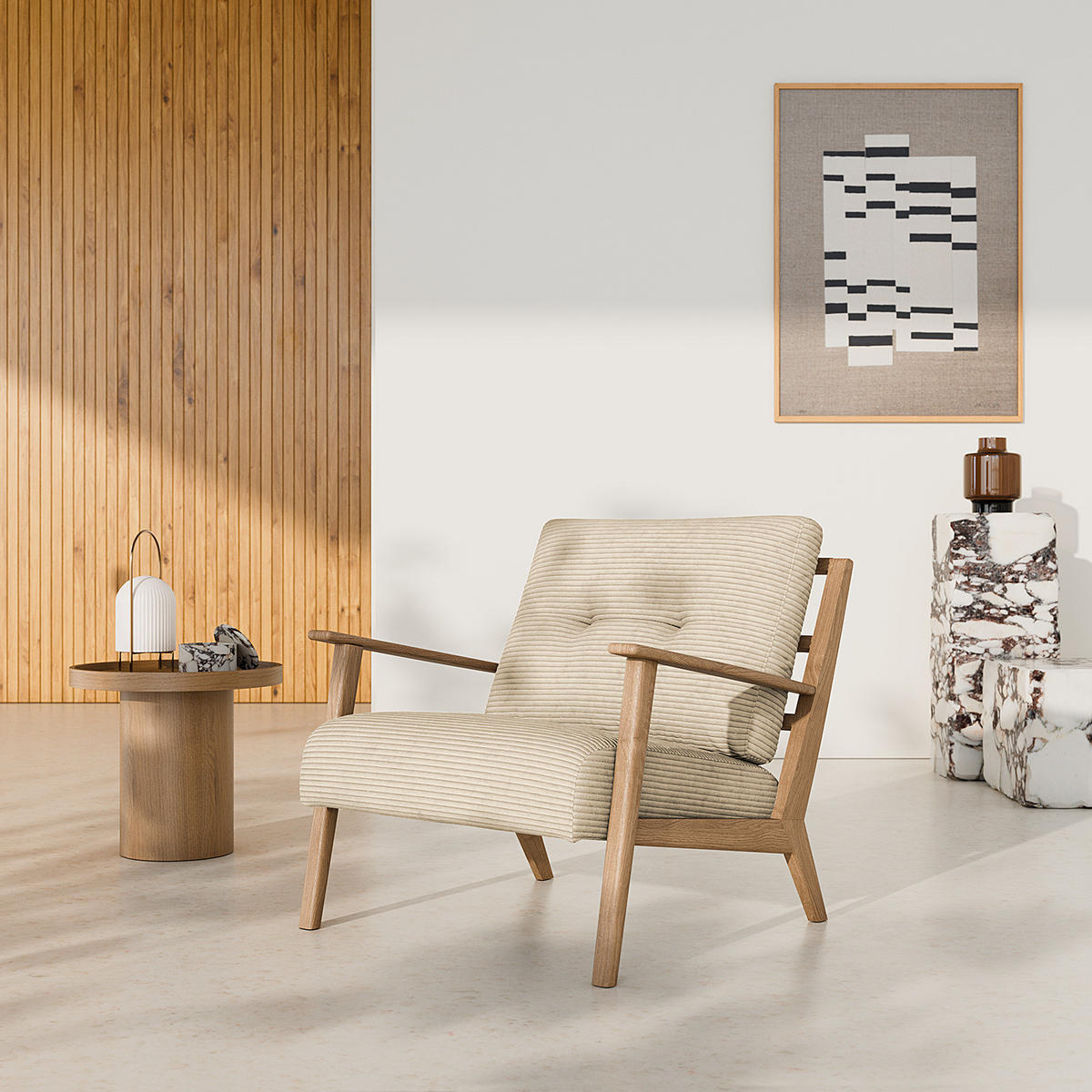 SESSEL - Eichefarben/Beige, Eichenholz/Textil (83/80/75cm) - home24