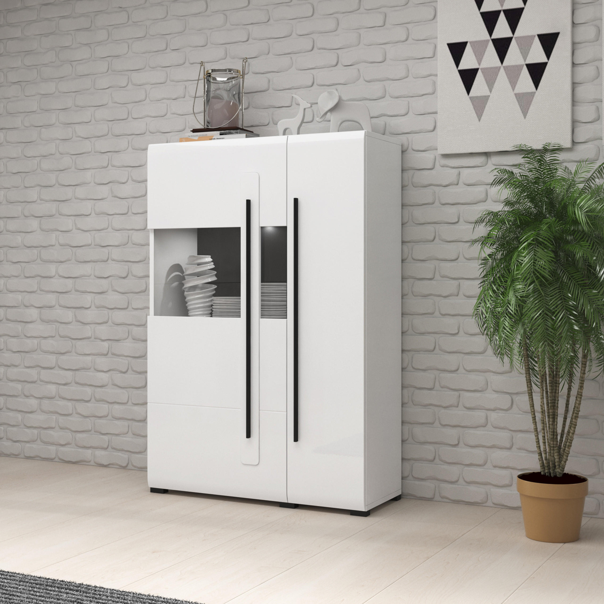 HIGHBOARD TULLIA 90/136/39 cm mit 2 Türen Weiß - Weiß, Holzwerkstoff (90/136/39cm) - MASSENO