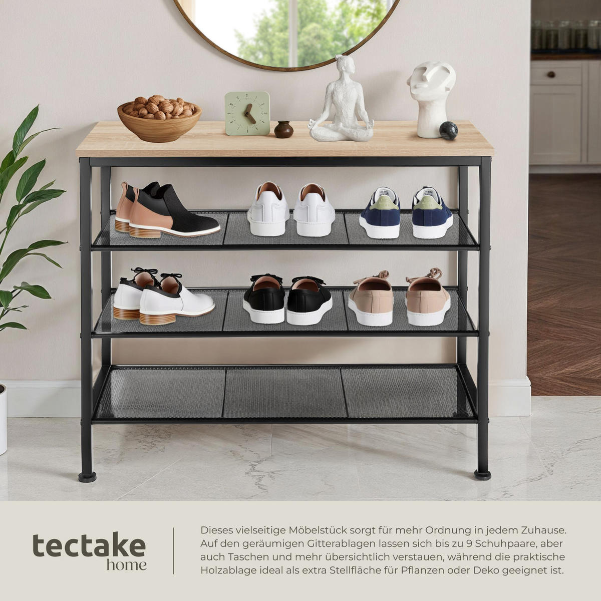 SCHUHREGAL Newport,80,5 x 30,5 x 72,5 cm,Industrial Holz hell, Eiche Sonoma - Naturfarben, Metall (30.5/72.5/80.5cm) - tectake
