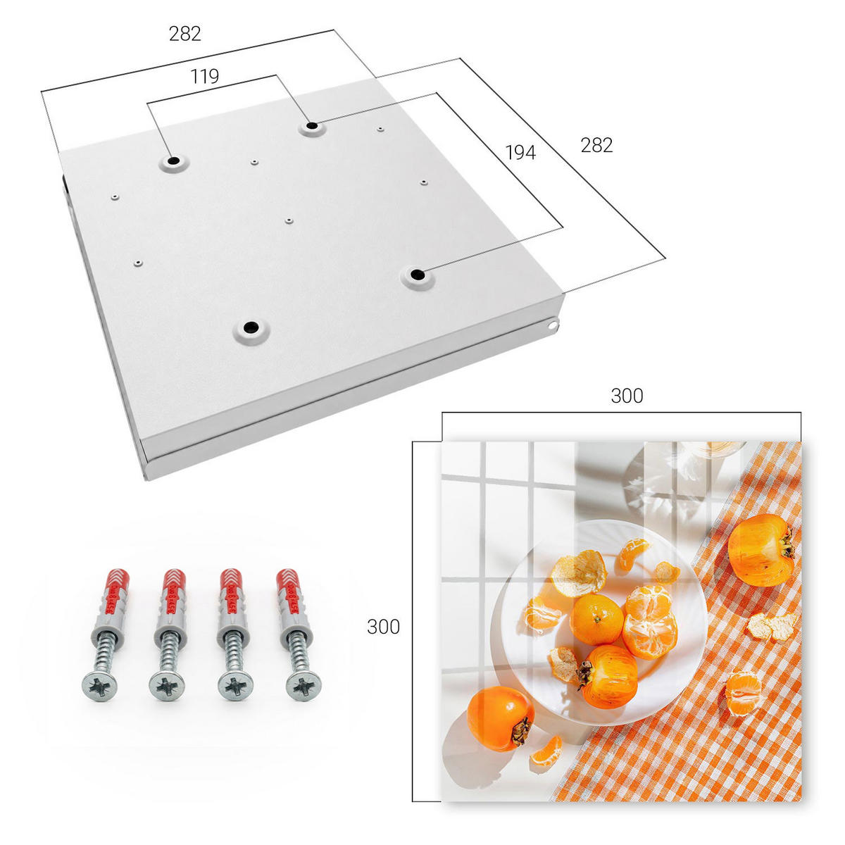 SCHLÜSSELBOX Weiß 30x30 cm – Türöffnung nach rechts - Saftige Früchte - Orange, Metall (30/30/5cm) - TULUP