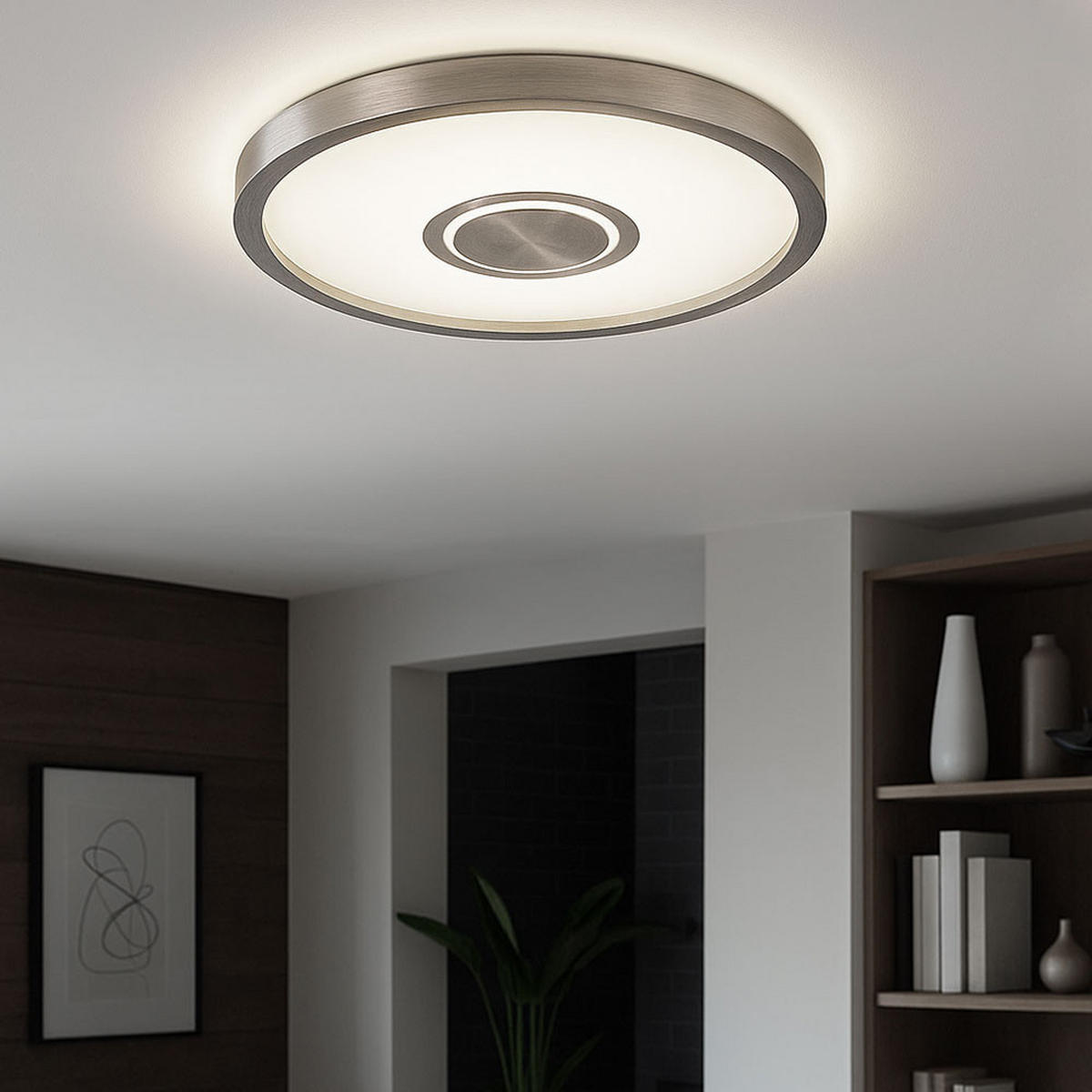 LED DECKENLEUCHTE Backlight Nickel-matt Rund - Silberfarben, Kunststoff (42.5/42.5/3.6cm) - Briloner