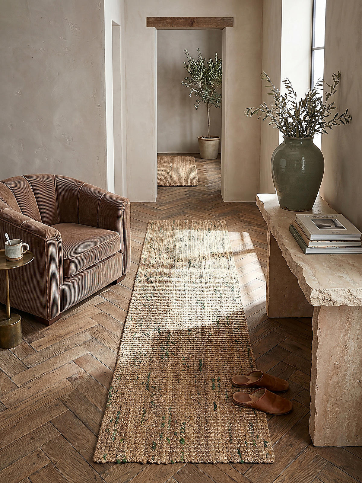 JUTETEPPICH Jute Naturbelassen, Wohnzimmer Natur-Grün Läufer 60x230 - Beige, Textil (230/60cm) - KADIMA DESIGN