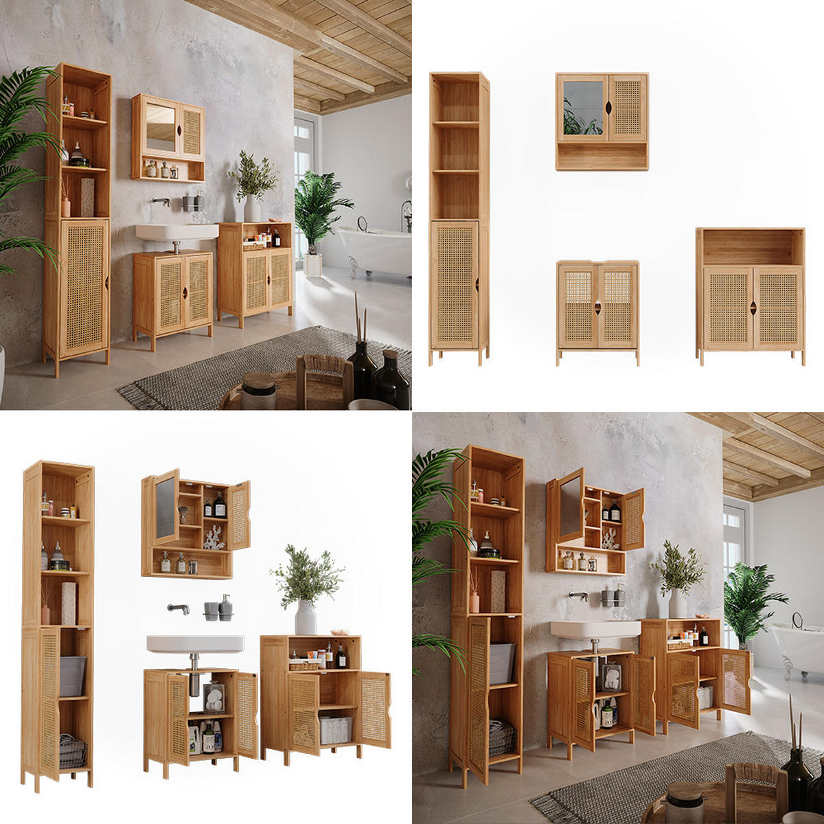 BADMÖBEL-SET Liora Bambus 4 Teile - Grün, Holzwerkstoff (48/60/29cm) - Vicco