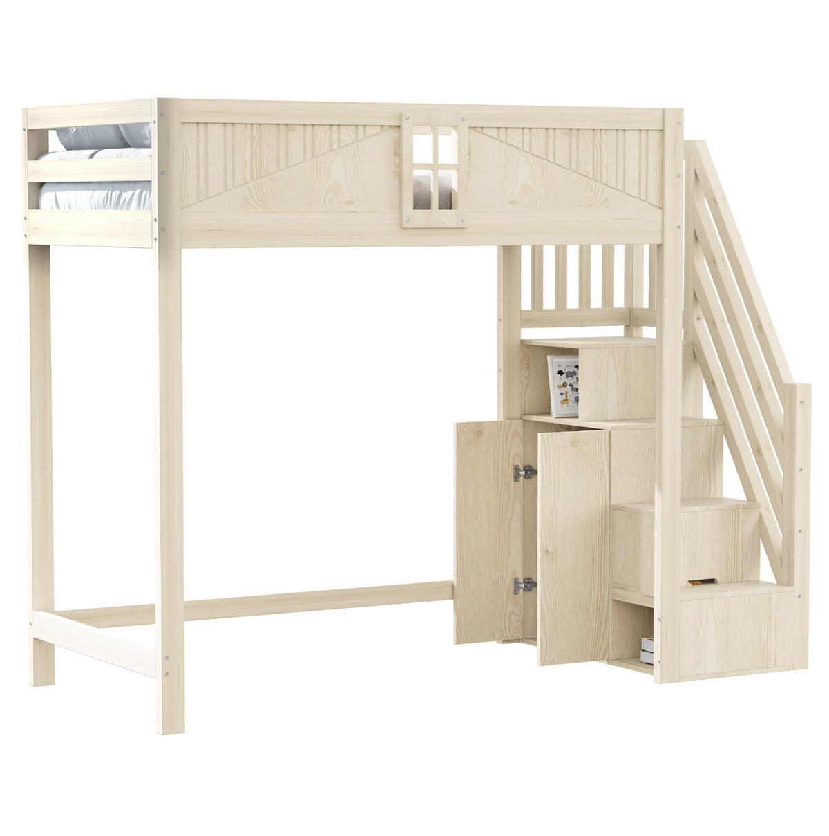 HOCHBETT 90/200 cm aus Massivholz mit Stauraumleiter und Sicherheitsumrandung - Naturfarben, Holzwerkstoff (90/200cm) - Flora Grace