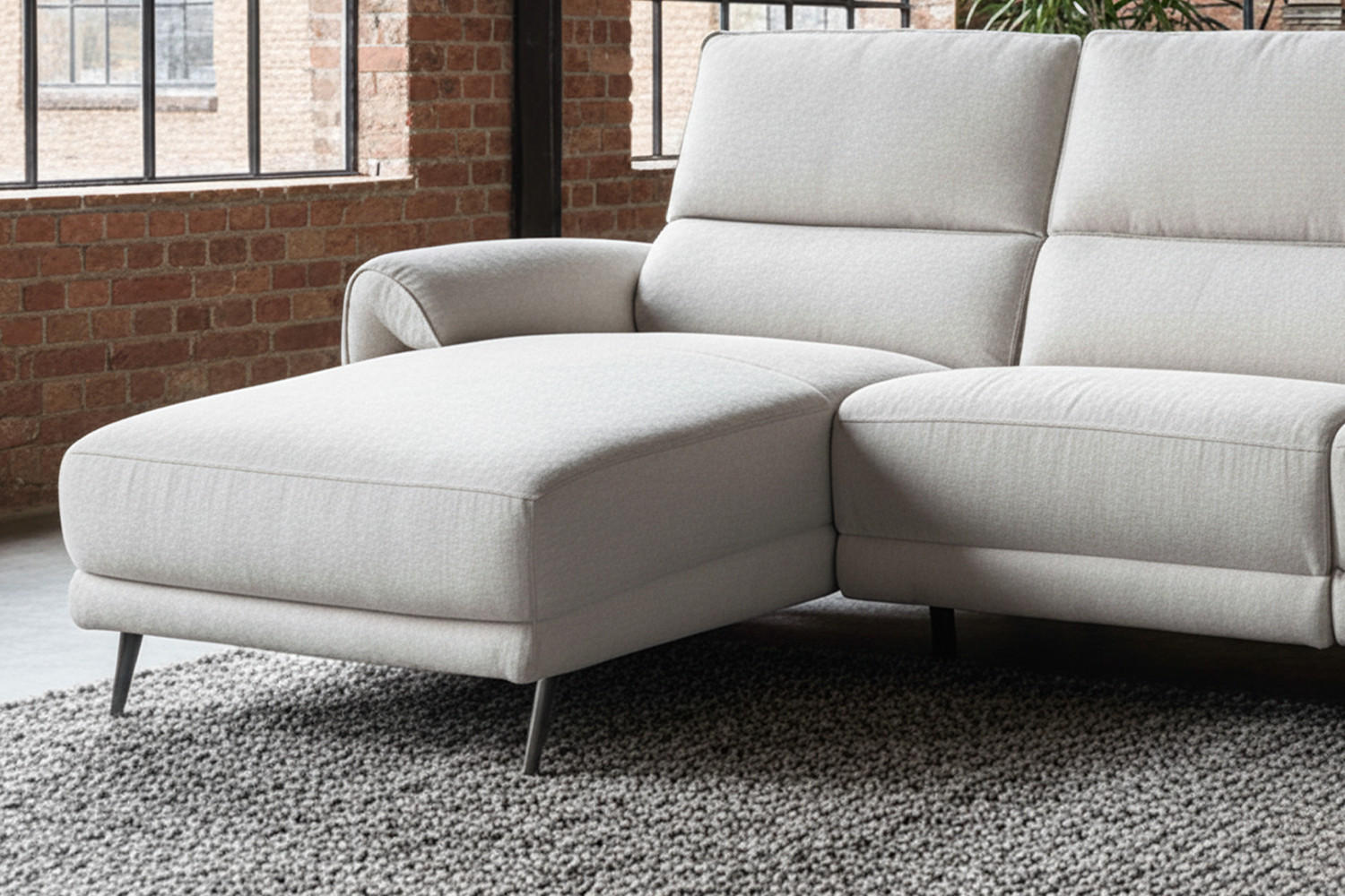 ECKSOFA ADRIANA Hellgrau Flachgewebe Relaxfunktion - Hellgrau/Schwarz, Textil/Metall (280/163cm) - KAWOLA