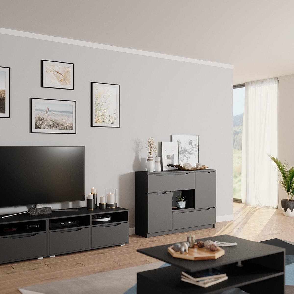 KOMMODE Ruben Anthrazit 120 x 84 cm - Anthrazit, Holzwerkstoff (120/84/30cm) - Vicco