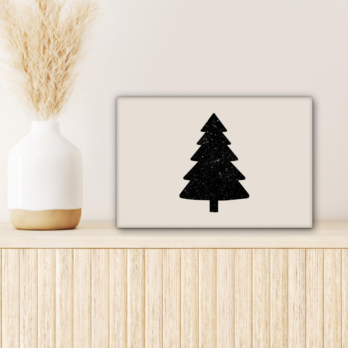 LEINWANDBILD Weihnachtsbaum - Schwarz - Urlaub - Beige 30x20 cm - Schwarz, Textil (30/20cm) - MuchoWow