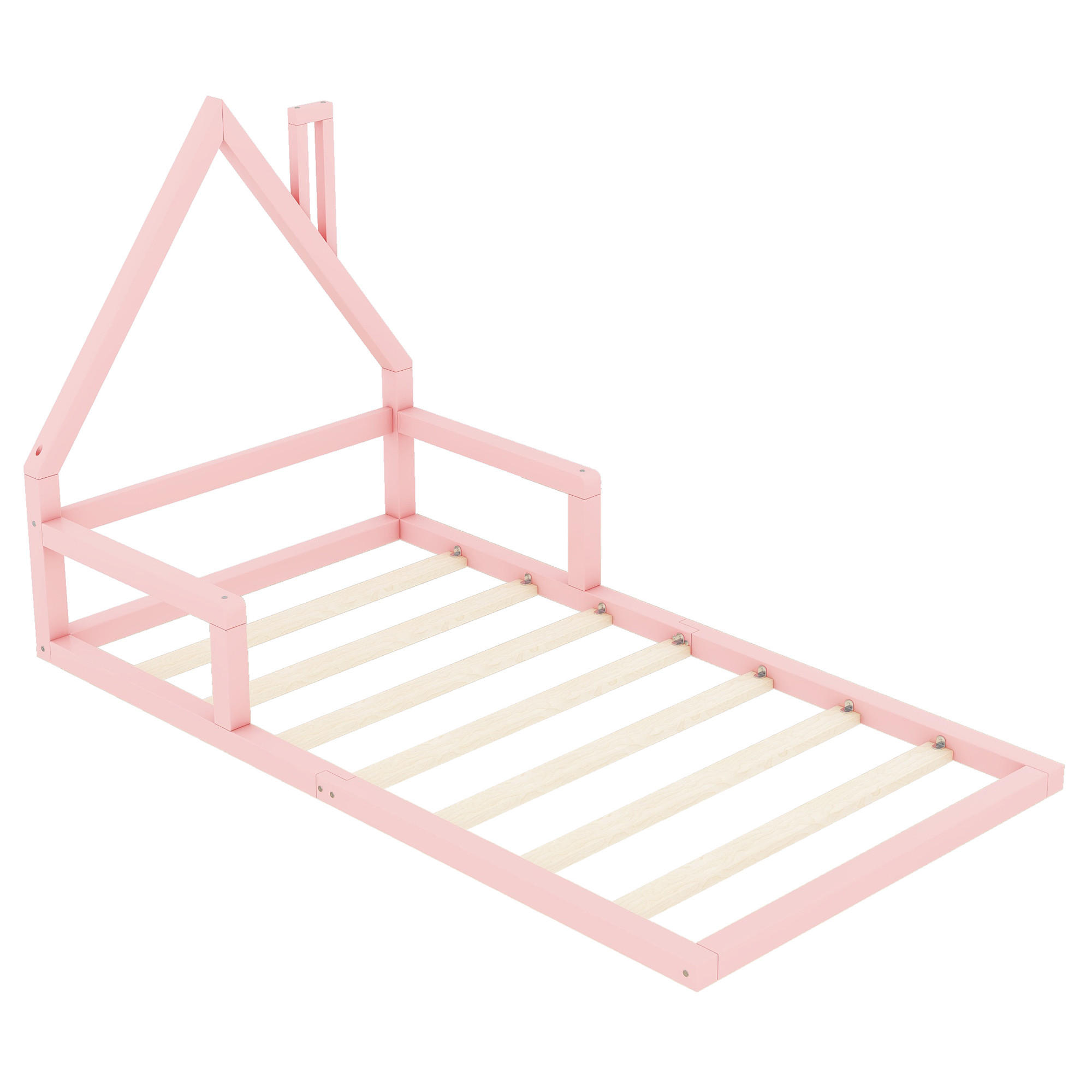 HAUSBETT 90/200 cm DE-04357, mit Massivholz in Hausform, in Rosa - Pink, Holz/Holzwerkstoff (90/200cm) - ComfortXL