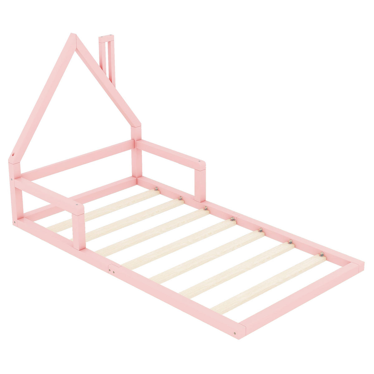 KINDERBETT 90x200cm Rosa Kiefer Flachbett Hausform - Pink, Holz (90/200cm) - FLIEKS