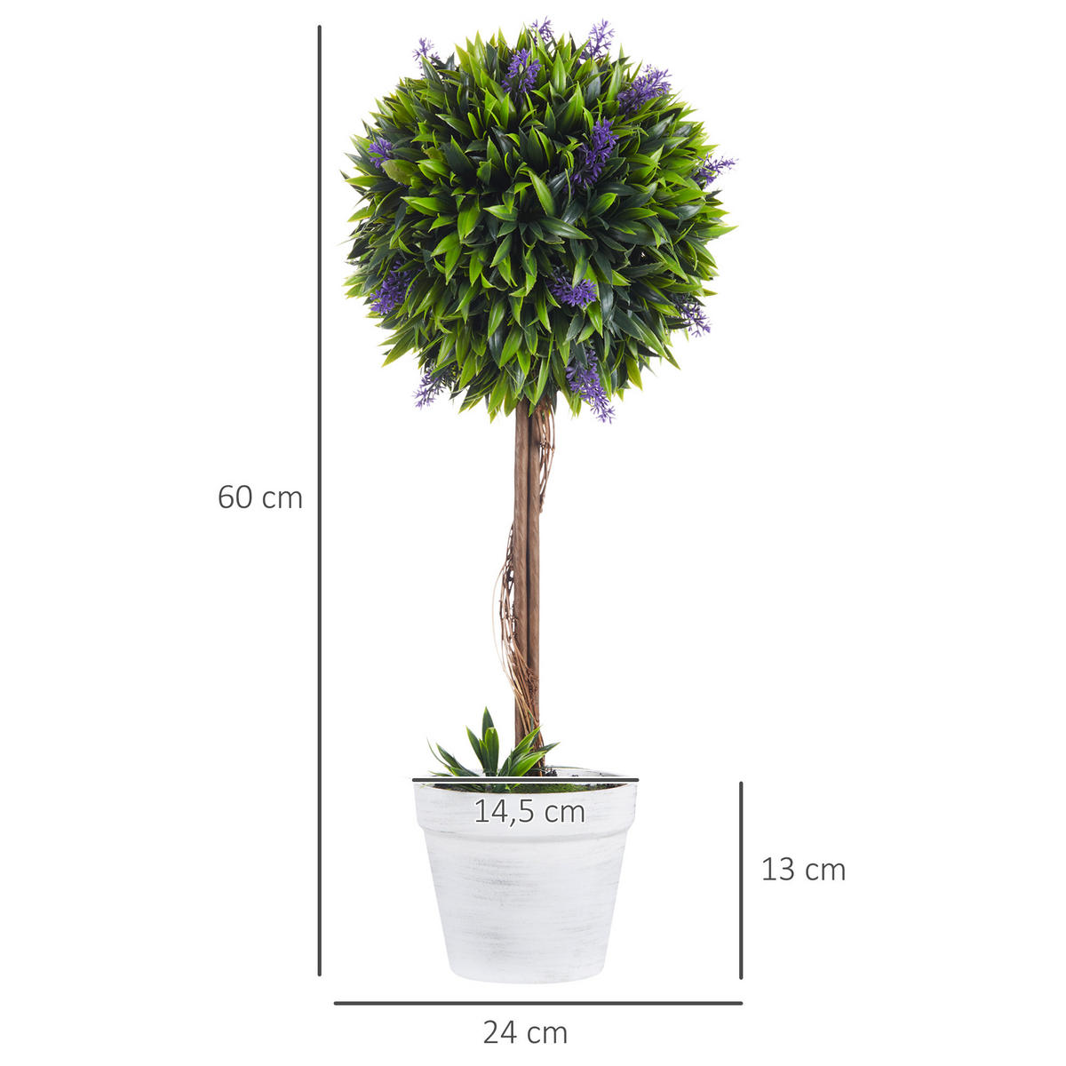 KUNSTPFLANZE Lavendel 2er-Set Künstliche Pflanzen 60 cm Zimmerpflanze Grün - Braun/Weiß, Kunststoff (60cm) - HOMCOM