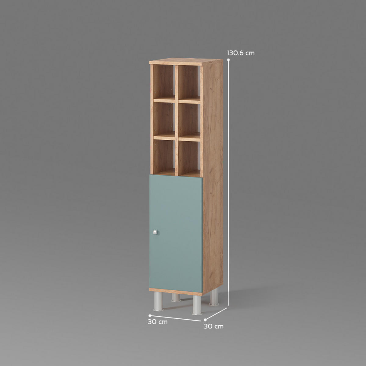 MIDISCHRANK Fucino Grün 30 x 130.6 cm große Tür - Grün, Holzwerkstoff (30/130.6/30cm) - Livinity®