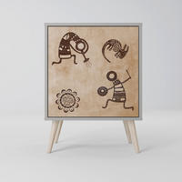 SIDEBOARD AFRICAN STYLE, Grau, 57,5x42x77,5 cm, Schräge Buchenholzfüße - Buchefarben/Multicolor, Holzwerkstoff/Buchenholz (57.5/77.5/42cm) - SpaceRebels